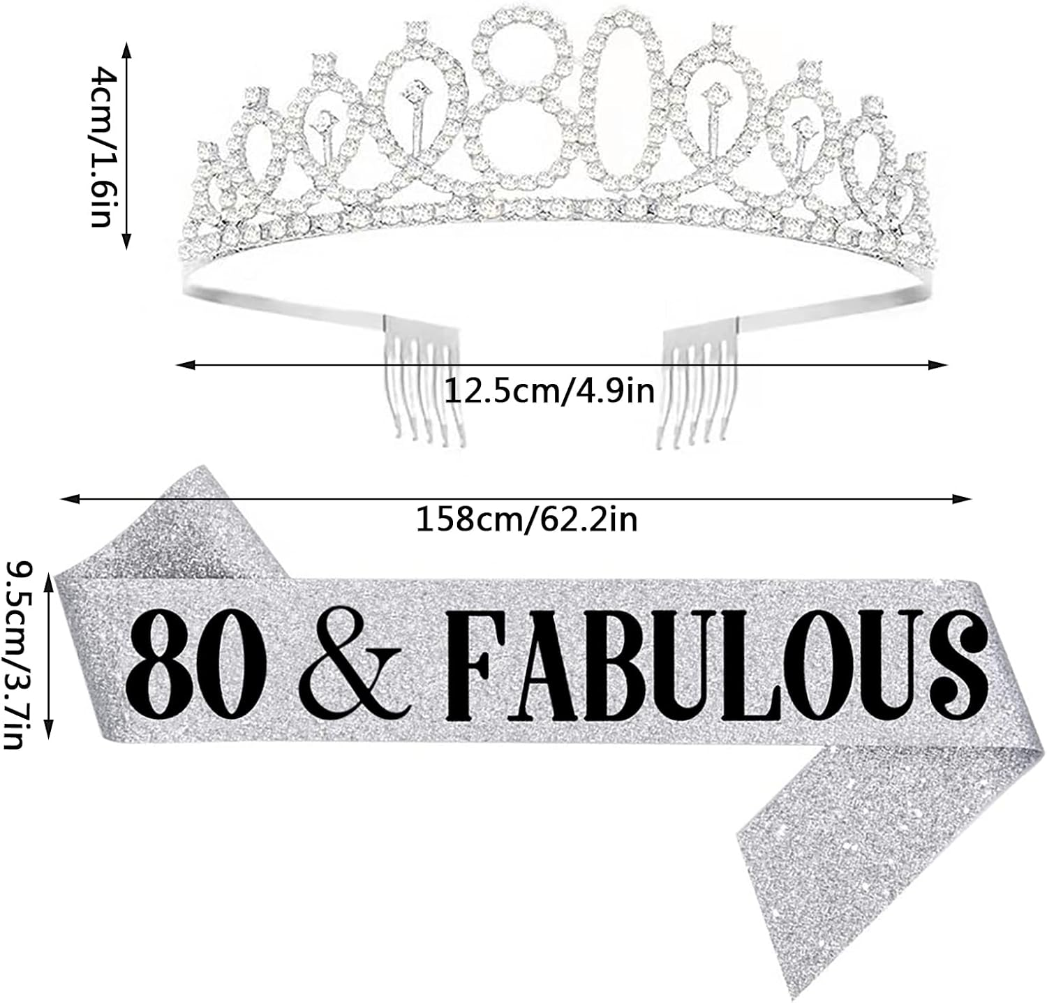 80Th Birthday Sash and Tiara for Women, 80 & Fabulous Sash and Tiara Birthday Crown - Gold image number 5