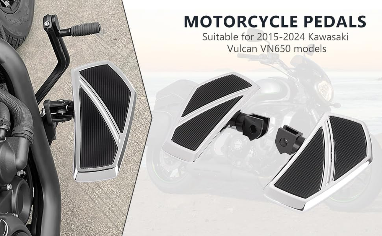 Front Footpegs Rider Floorboards Compatible with Kawasaki Vulcan S 650 Accessories 2015-2025 Anti-Slip Wide Motorcycle Highway Pegs (Chrome) image number 1