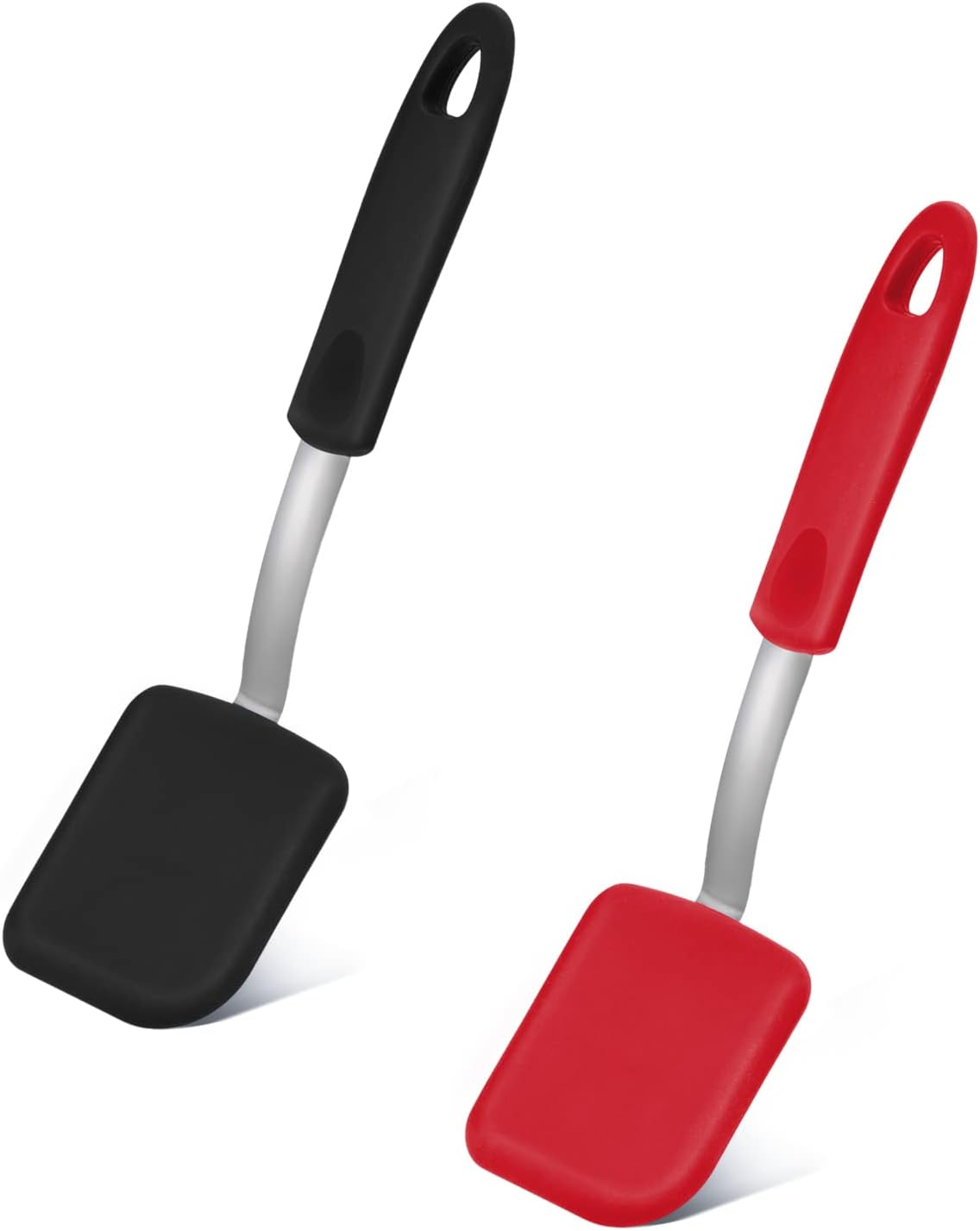 2Pcs Small Silicone Spatula, Mini Silicone Spatula Turner Heat-Resistant Scratch Flipper Baking Utensil for Fish, Eggs, Pancakes, Wok (Black, Red) image number 2