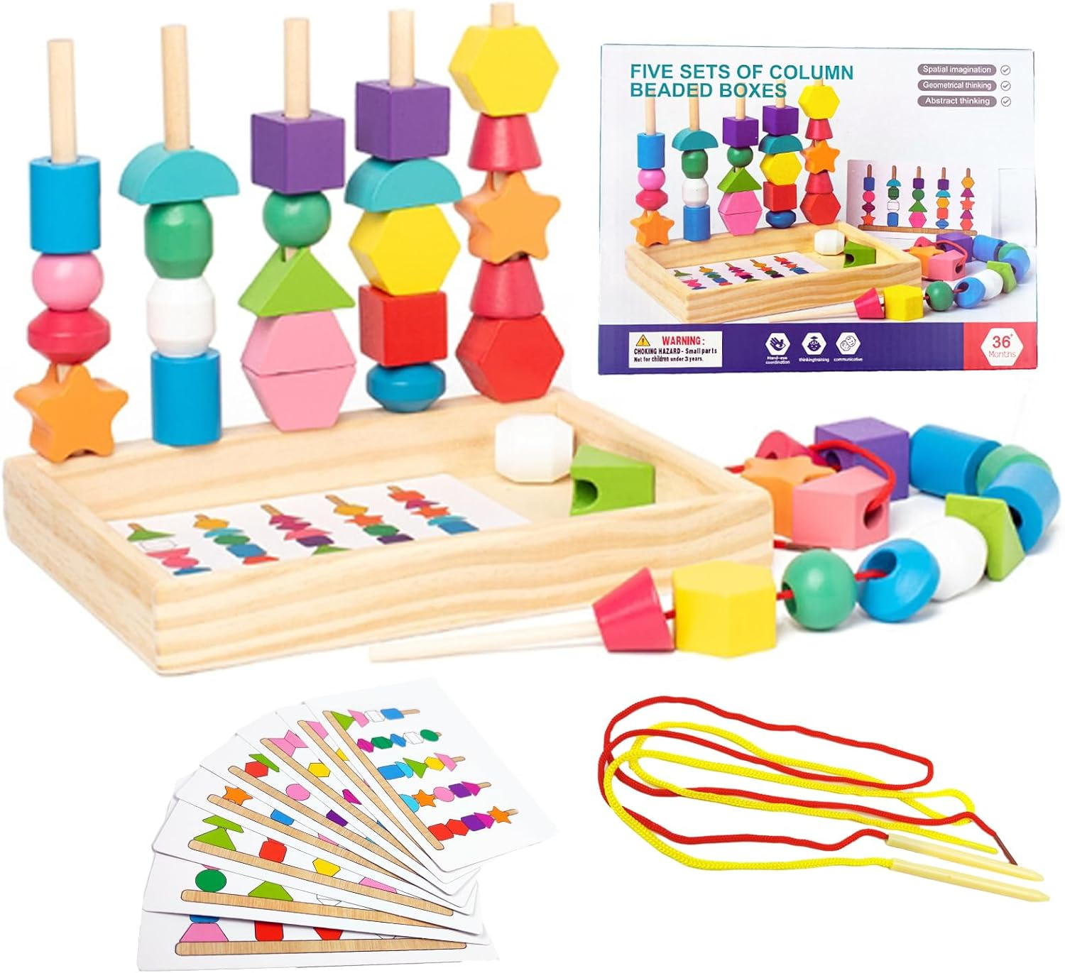 Threading Toys for 2 3 4 5 Year Olds,Montessori Toy for 2 3 4 5 Year Olds,Fine Motor Skills,Montessori Beads Sequencing Set