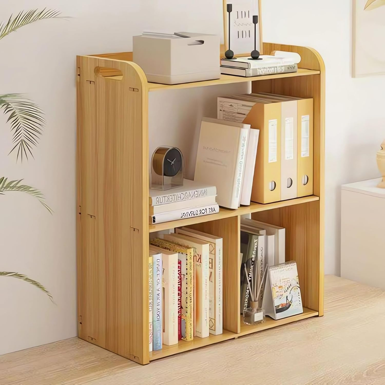 Bookcase, Desktop Organizer, Office Desk Storage Shelf, Desktop Bookcase Wood Bookshelf A12 (A Wood)