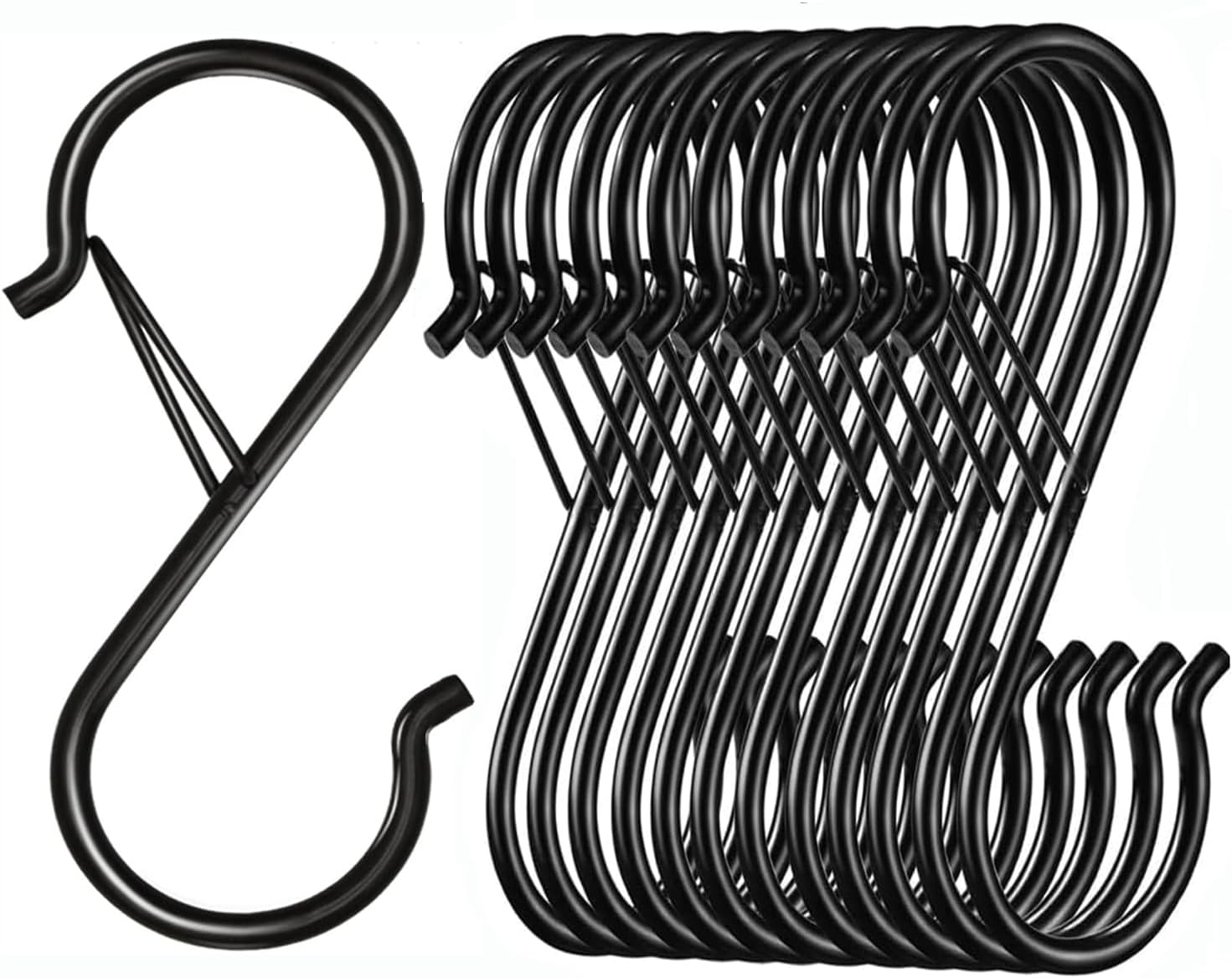 Aieve 10-Pack S Hooks with Safety Buckle, 3.5 Inch Heavy Duty S Hooks for Kitchen, Bathroom, Courtyard - Hanging Plants, Clothes, Pots and Pans, Bathing Utensils, Bags (Black) image number 1