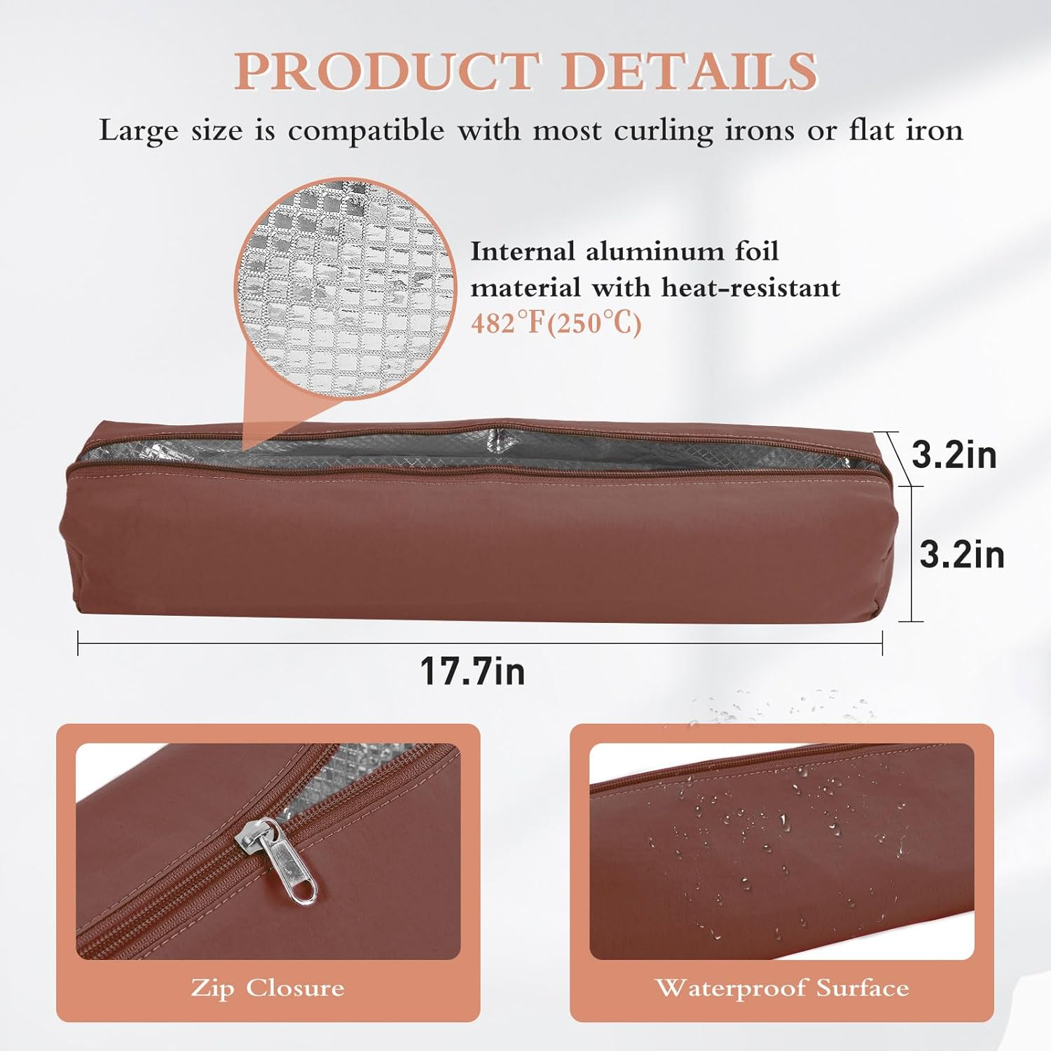 Suafrnut Hair Tools Travel Organizer Bag Portable Heat Resistant Storage Case Pouch for Curling Irons, Flat Irons, Hair Straightener, Hot Air Brush and Hair Styling Tools(17.7" X 3.2" X 3.2") image number 4