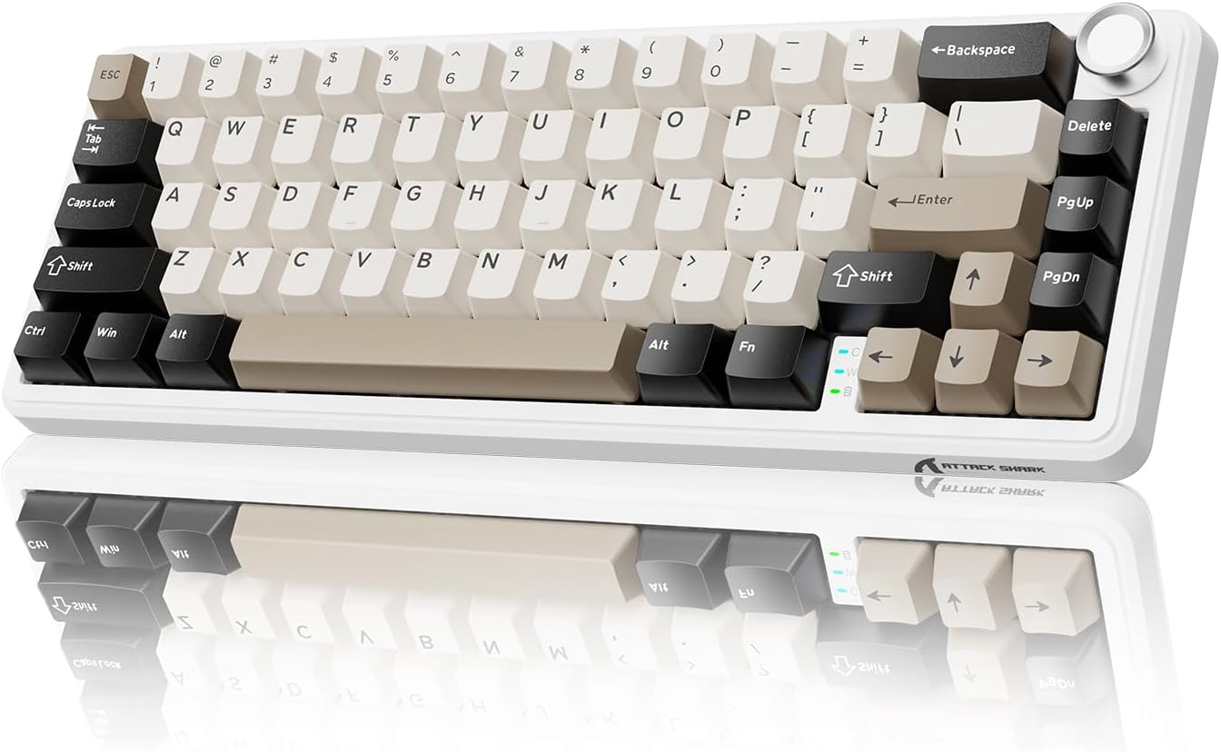 ATTACK SHARK X66 Wireless Mechanical Gaming Keyboard with Knob,Tri Mode USB-C/BT5.0/2.4G Gasket Mounted 60% RGB Gaming Keyboard 66Keys,Pbt Keycap, Hot Swappable Custom Strawberry Switch(Cheese White)