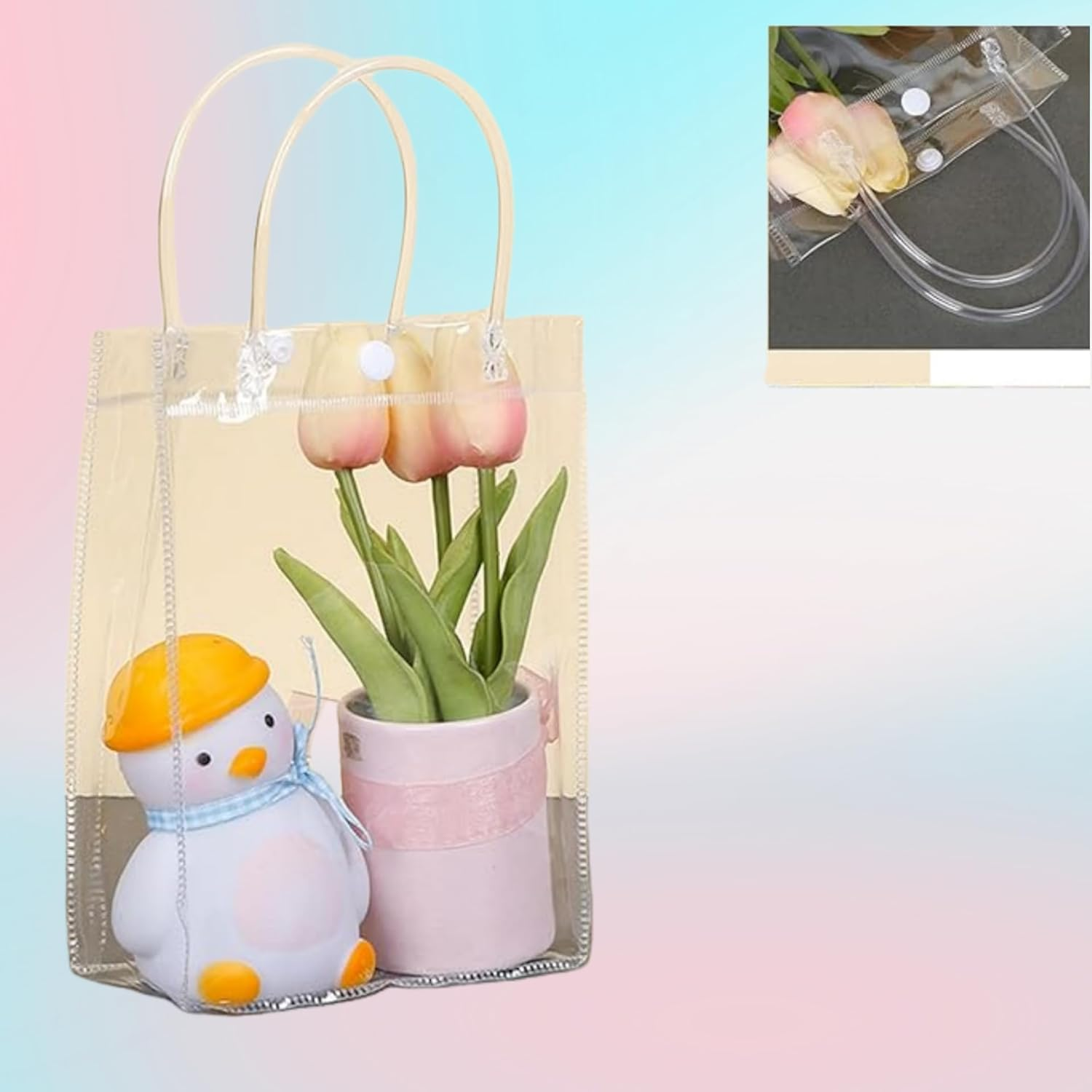 RJDJDLXM 30 Pack Clear Plastic Gift Bags with Handles, Reusable PVC Multipurpose Tote Bags for Party Favors, Goodie Storage, Snacks, Stationery & Cosmetics(23X17X7Cm) image number 4