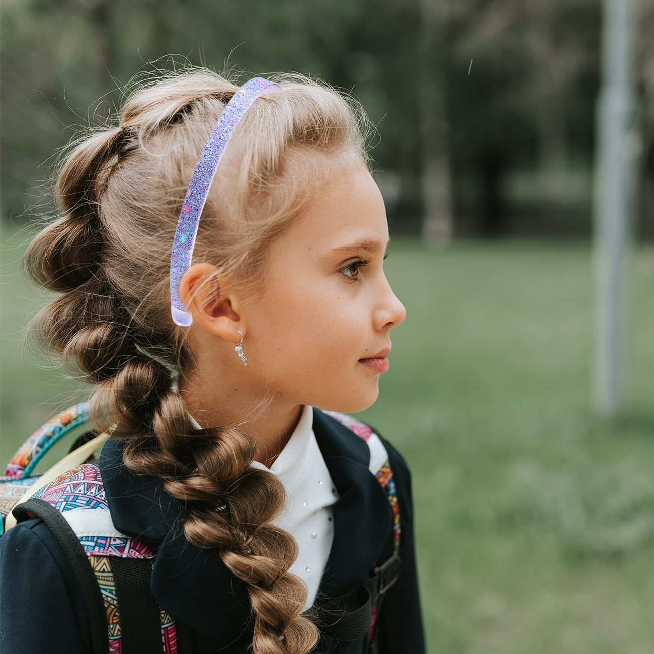 Ehuixinsheng 4PCS Little Girls Glitter Headband,Sequin Thick Bling Cute Sparkly Non Slip Hairbands Colorful Hair Accessories for Washing Face Christmas Head Band image number 6