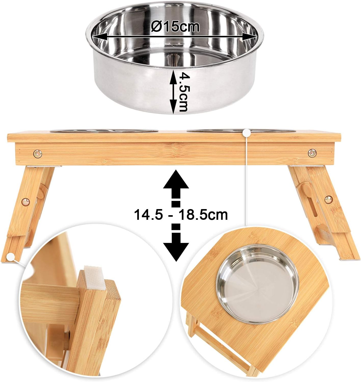 Lionto Dog Bowl Height Adjustable Feeding Station Feeding Bar Raised Bowl Rack for Pets Made of Bamboo image number 6