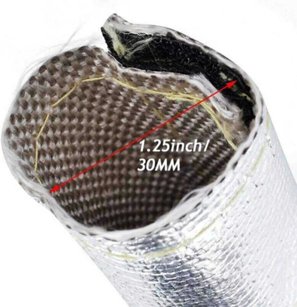 AIMALL 30Mm X 1M Buckle Type Aluminium Foil Fibreglass Heat Shield Sleeve High Temperature Resistant Fire Retardant Insulation Cover for Wire Hose Cable Protection image number 6
