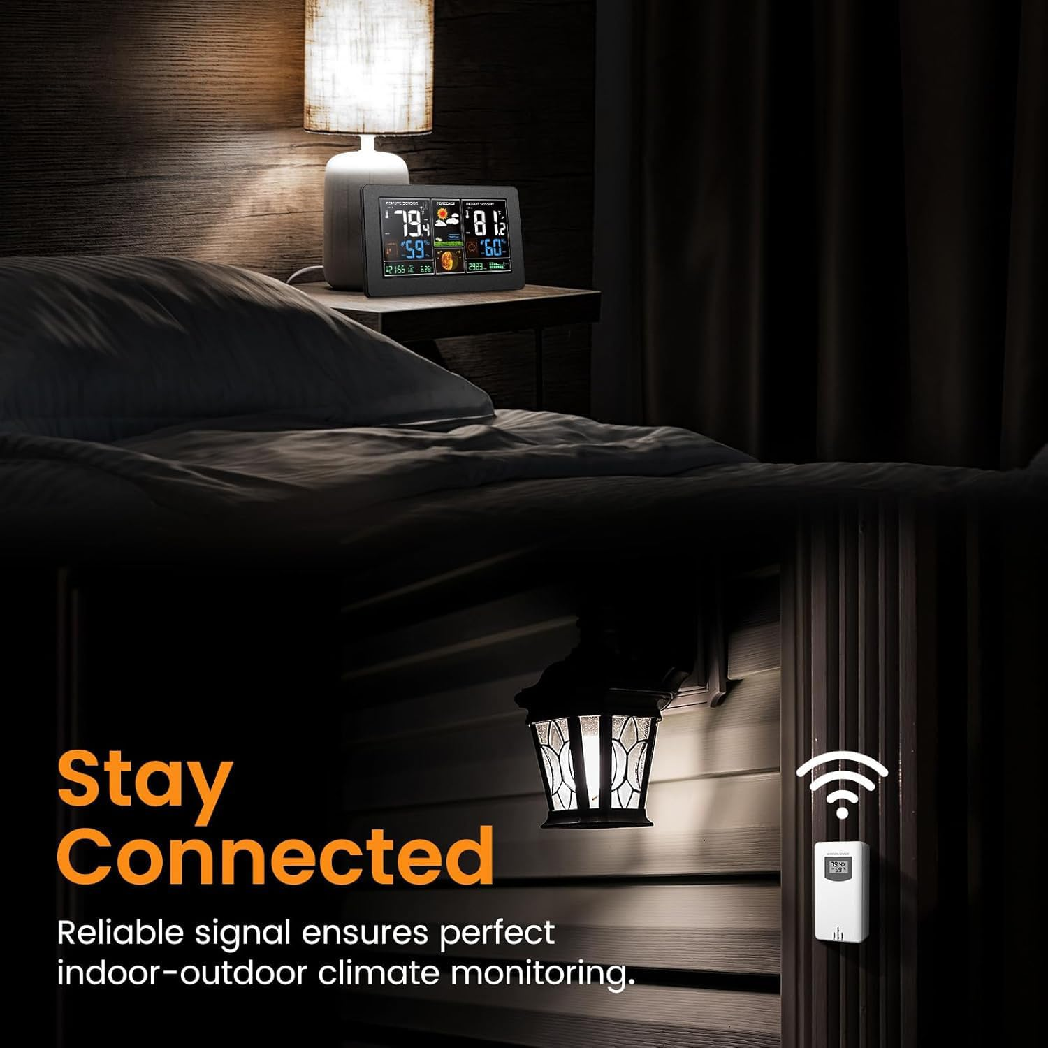 APEXORIGIN Weather Station with Atomic Clock Indoor Outdoor Thermometer Wireless, Humidity and Temperature Monitor Barometer Hygrometer with High Precision Sensor (Black) image number 1