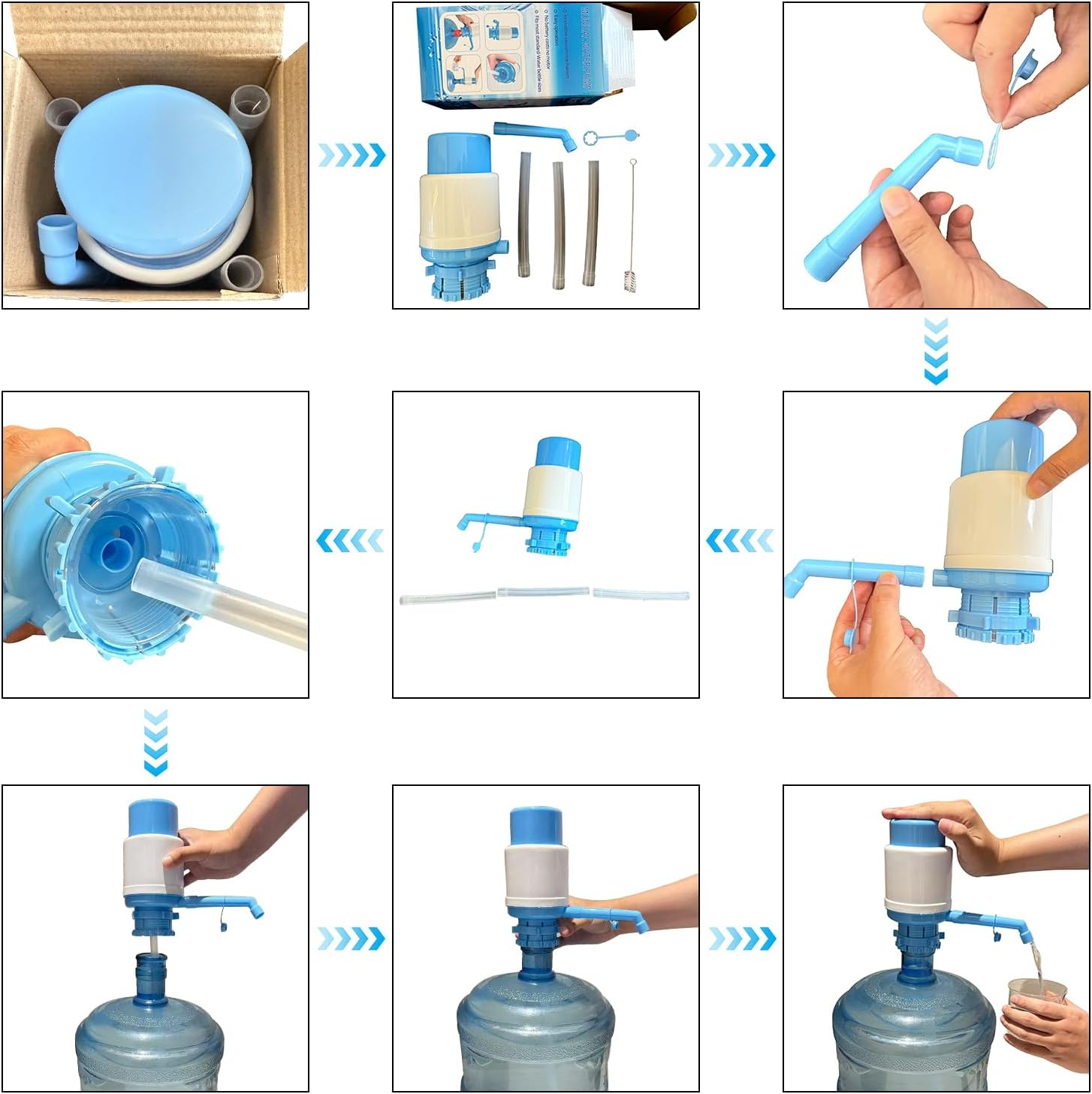Water Bottles Dispenser Blue Manual Hand Pressure Drinking Fountain Pressure Water Press Pump