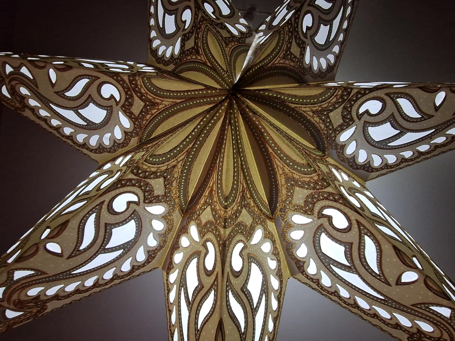 YEPSIO Lantern Lampshade Paper Star Light Shades Large 60Cm Hanging Decorations for Christmas Wedding Home Decoration Birthday Party Foldable 7 Pointed Star (Glitter, White, Grey, Golden) image number 5