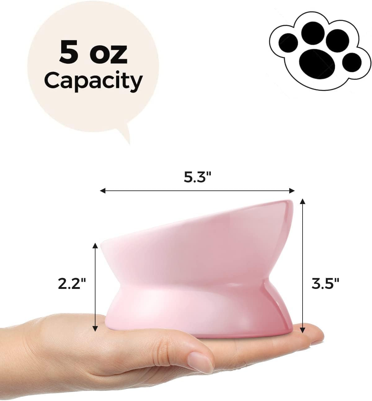 EP Leben Elevated Cat Food Bowl, 5 Oz Ceramic Raised and Tilted Water Bowl, anti Vomiting and Protect Pets' Spines Dishes for Small Dog, Fat Faced Cat, Kitten (Pink) image number 4