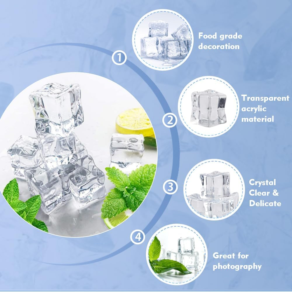 LANSKYLAN Pack of 25 Artificial Acrylic Ice Cubes, Reusable Permanent Ice Cubes, Clear, 30 Mm, Plastic Ice Cubes, Reusable Ice Cubes, Plastic Party Ice Cubes for Photography, Props, Decoration image number 4