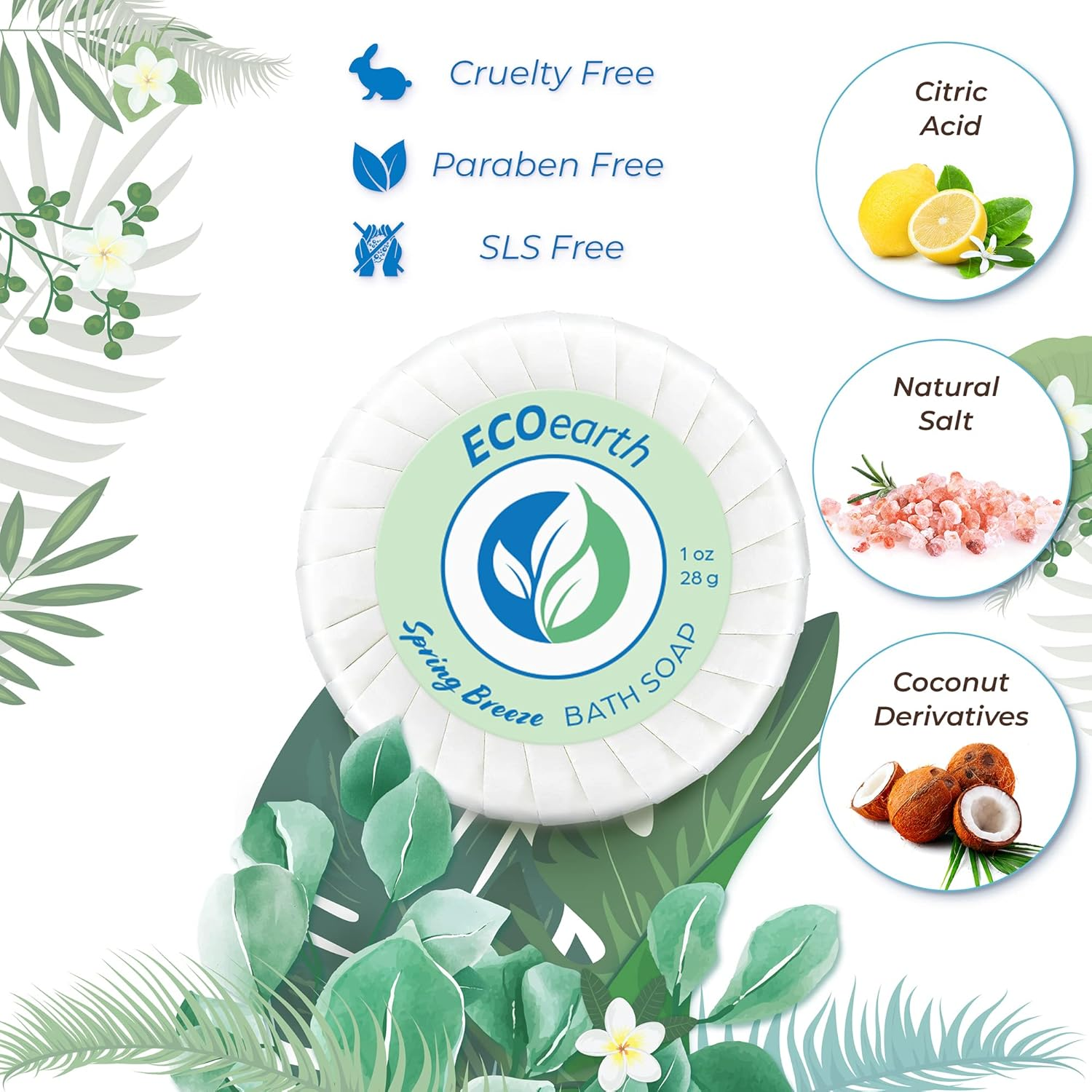 Ecoearth Hotel Toiletries Bundle (Spring Breeze, 1 Oz Each, 100 Pieces) 4-Piece Set: 25 round Bar Soap, 25 Shampoo, 25 Conditioner & 25 Body Lotion - Bulk Mini Guest Amenities image number 2