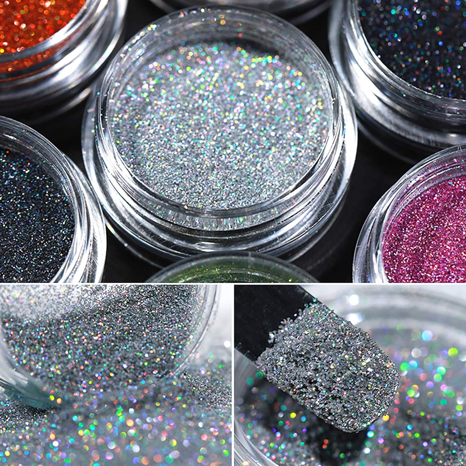 1 Pc Glitter Ultra Fine Sparkling Microfine Particle Nail Art Nail Decorations Silver Glitter Sequin image number 2