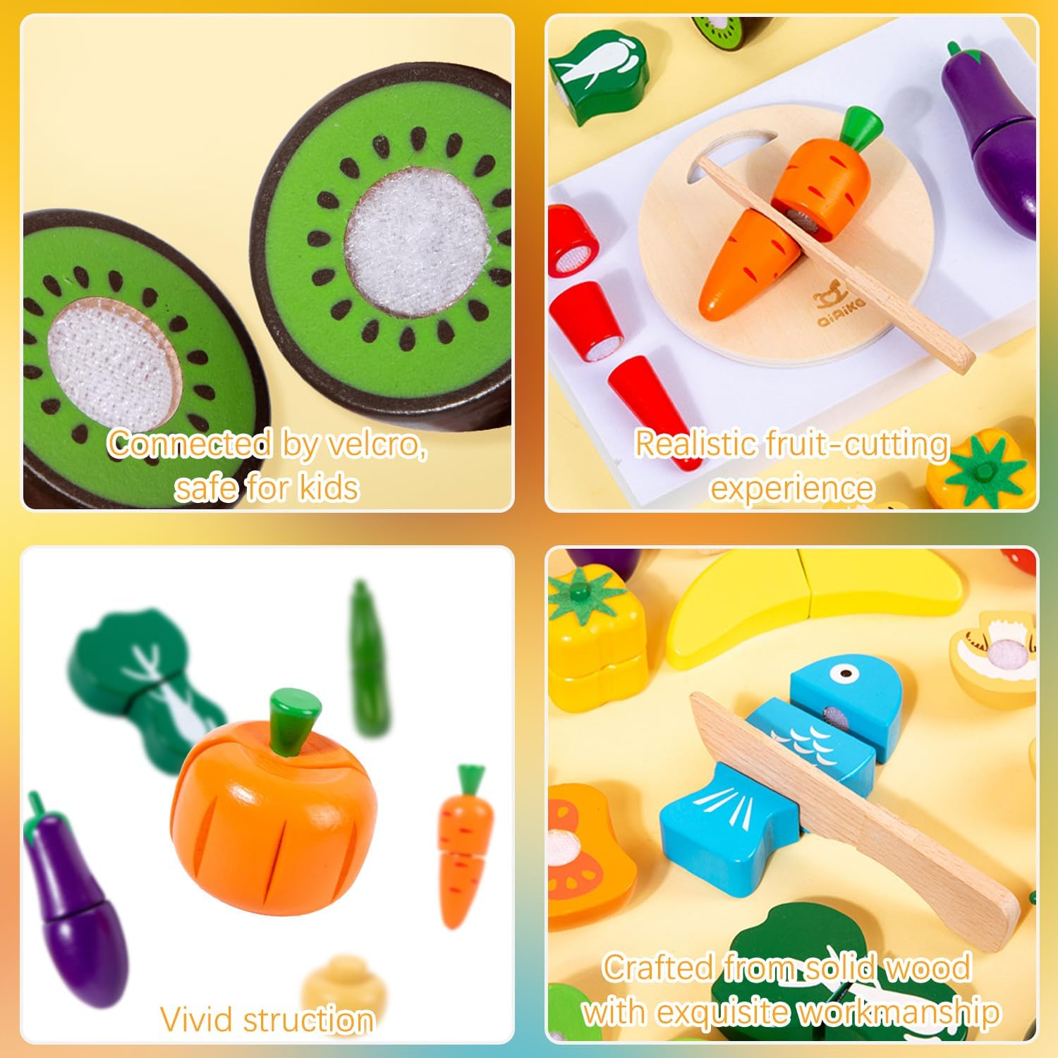 Wooden Play Food for Kids Play Food Kitchen Cutting Fruits Toys for Toddlers Pretend Vegetables Gift For3- 7 Years Old Boys & Girls Educational Toys image number 2