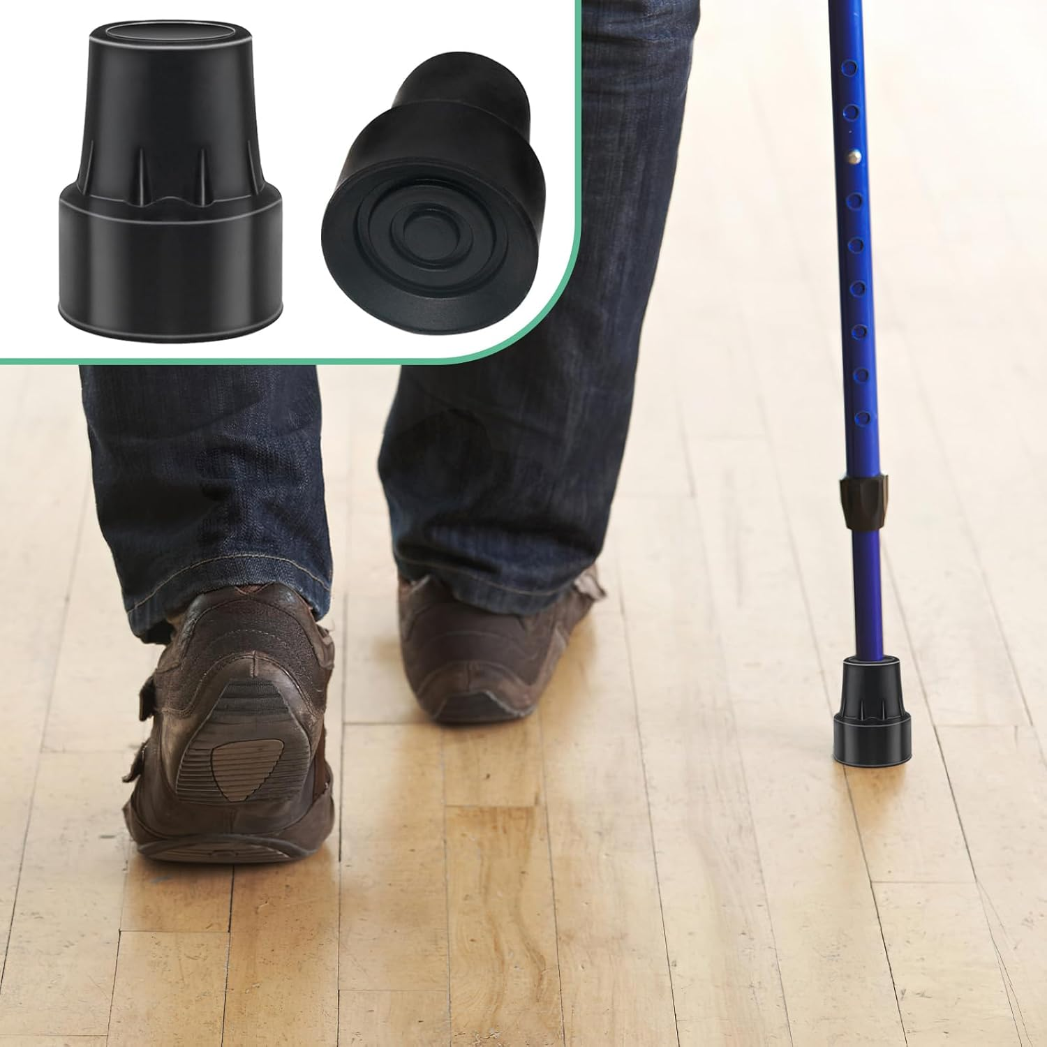 4 Pcs Replacement Cane Tips for 0.7 Inch Walker Rubber Tips Replacement 2 Pcs Foam Handle Grips 4.3X0.8 Inches Replacement Cane Tips Set for Canes, Walker Accessories