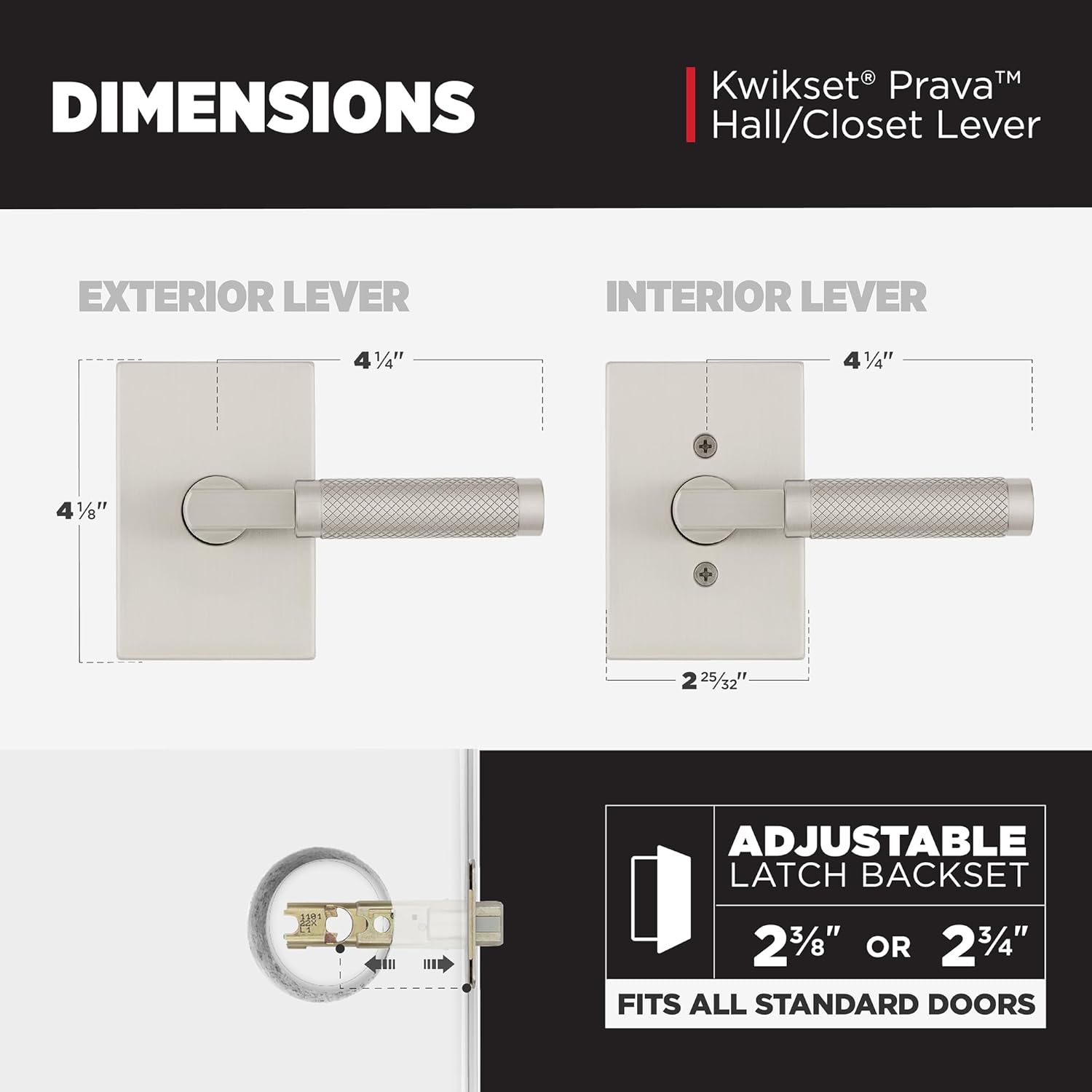 Kwikset Prava Interior Passage Door Knurled Handle, Lever for Closet and Hallway Doors, Reversible Non-Locking Handle Lever, Satin Nickel, with Microban Protection image number 1