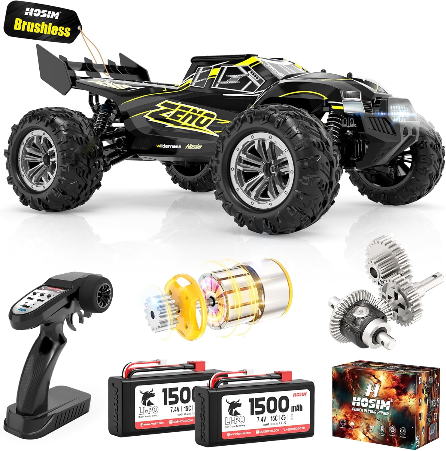 Hosim 1: 10 Brushless Rc Cars for Adults, Max 39+MPH Fast Remote Control Car for Boy, 4X4 High Speed Rc Truck All Terrains off Road Rc Buggy Waterproof Hobby Grade Large Racing Toy Gift Monster Truck image number 2