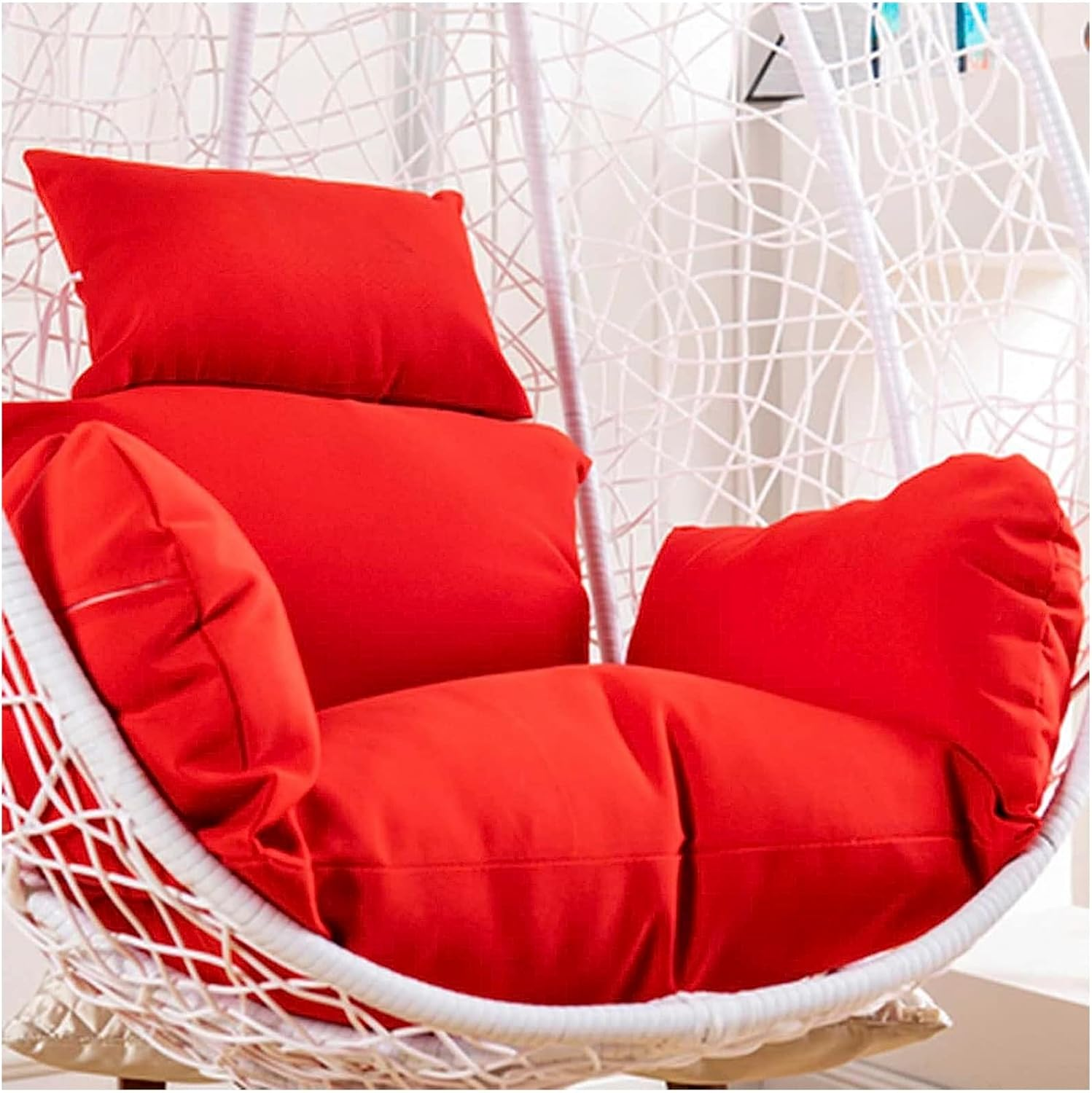 Cushion Egg Swing Cushion, Fluffy Outdoor Hanging Chair Cushion, Waterproof Replacement Cover for Hanging Chair Cushion, Hanging Chair Cushion with Headrest and Armrests, Red