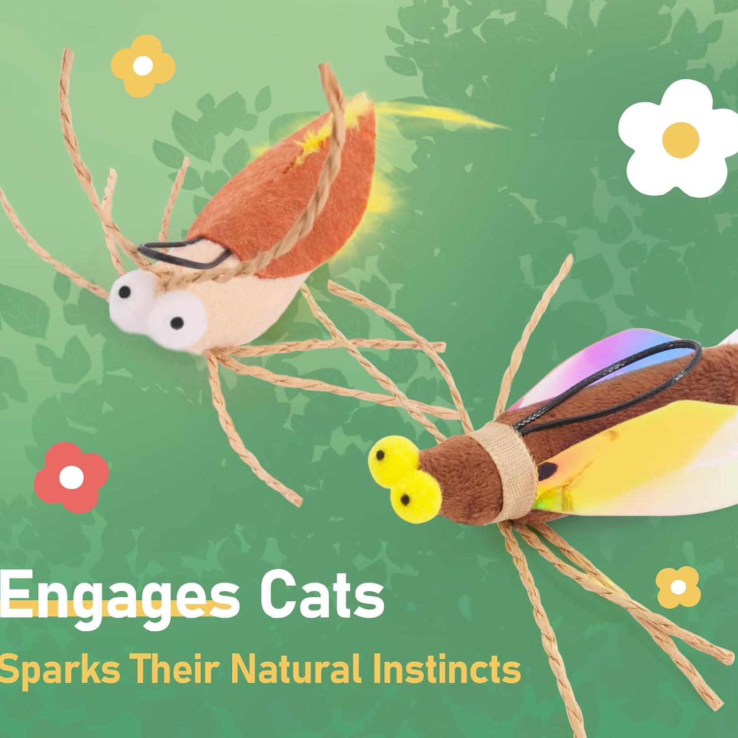 SONGWAY Cat Bug Toy Wand - Interactive Insect Cat Toys with Retractable Teaser Wand and 4 Pcs Bug Toy Feather Replacements for Cats Kittens image number 2