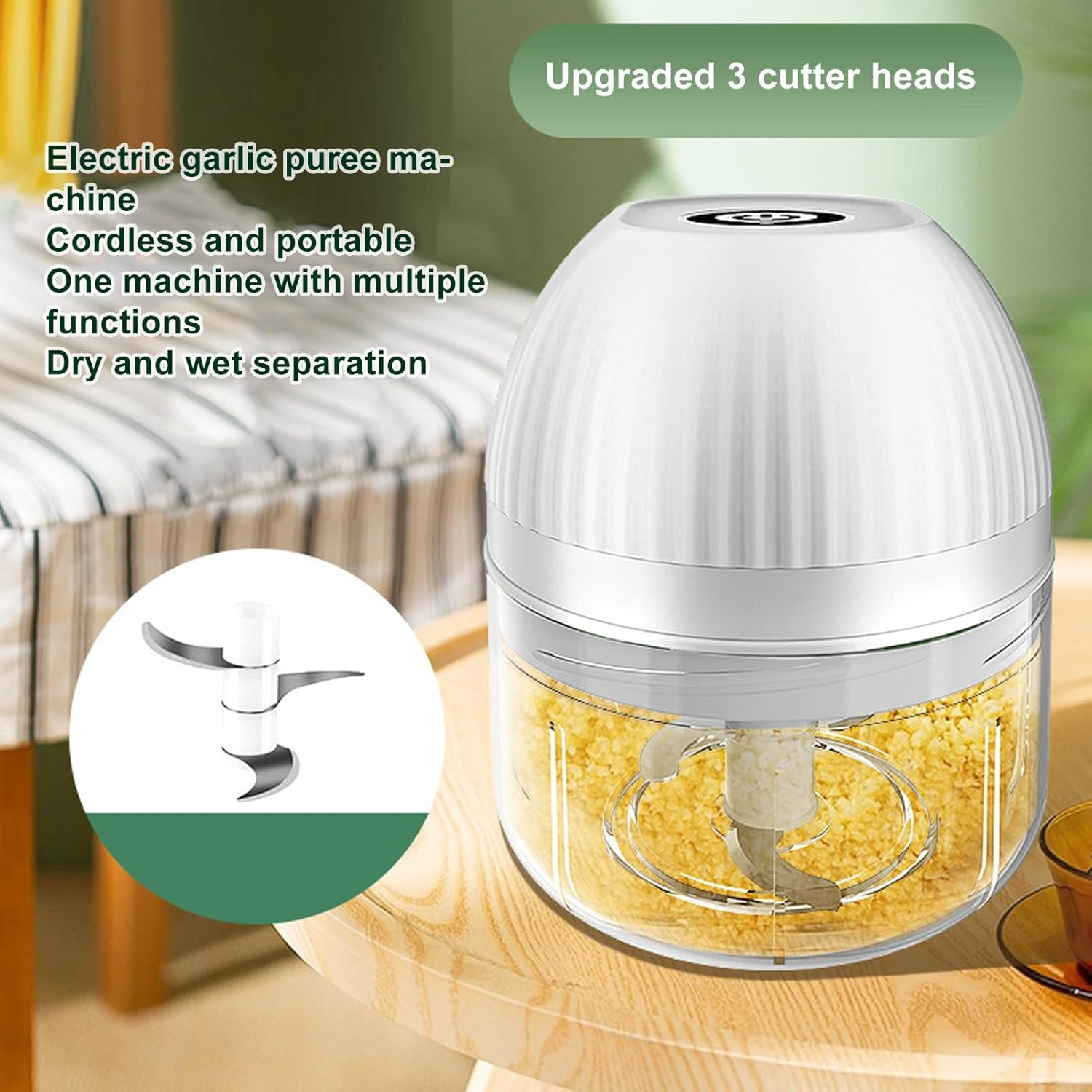 Electric Garlic Chopper, Mini Chopper Cordless Food Processor, Garlic Mincer, Onion Chopper, Garlic Grinder Meat Grinder, Rechargeable Vegetable Chopper Blender for Nuts Chili