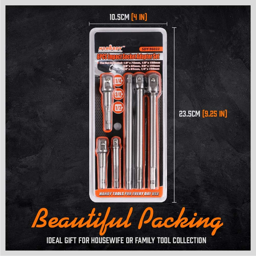 HORUSDY 6Pc Drill Socket Adapter Set, Impact Grade Socket Extension Power Drill Bit Extensions, Hex Shank Adapter Drill Nut Driver Tool Accessory image number 3