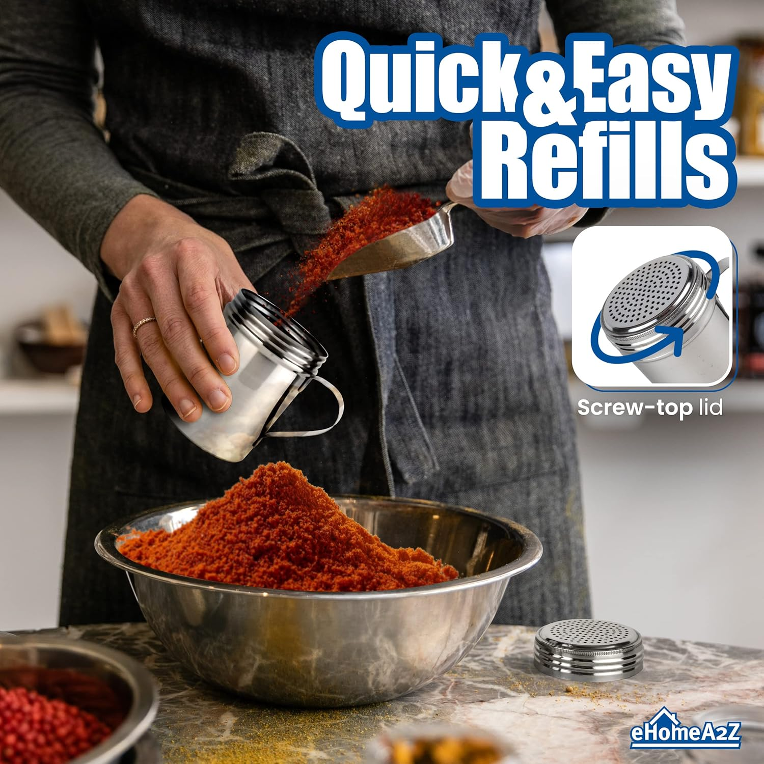 EHOMEA2Z Stainless Steel Dredge Shaker Ideal for Salt, Spice, Sugar, Flour (1, 10 Oz) image number 2