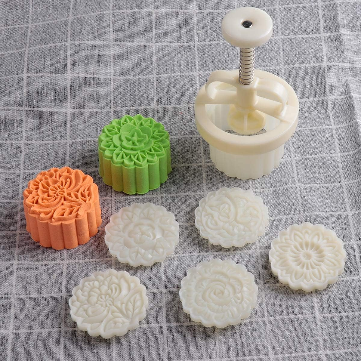Moon Cake Mold Set Cookie Stamp 5Pcs 100G Stamps, Thickness Adjustable DIY Cookie Press Decoration Cake Mold Hand Cutter Set image number 1