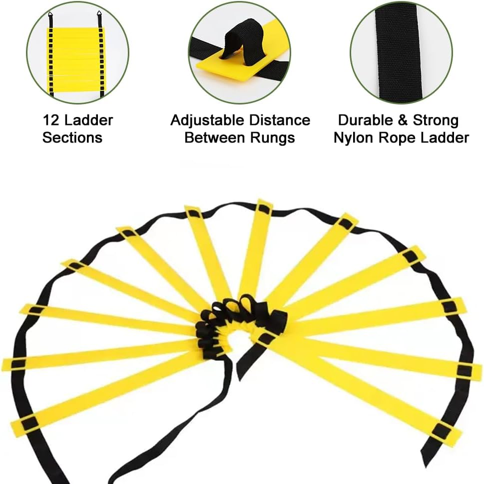 TOMVAES Agility Training Equipment Set - Includes 12 Cones,4 Hooks,12 Ground Obstacles,Agility Ladder,Jump Rope,Carry Bag,Football Kick Trainer for Soccer Basketball Boxing Softball Footwork Sports image number 6