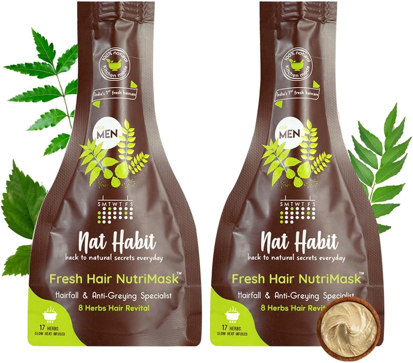 Nat Habit Men'S 8 Herbs Hair Revital Nutrimask - Hair Mask for Grey Hairs, Conditioning, Smoothening, Strengthen & Shine, Suitable for All Hair & Scalp Types (Pack of 2 X 40Gm) image number 3