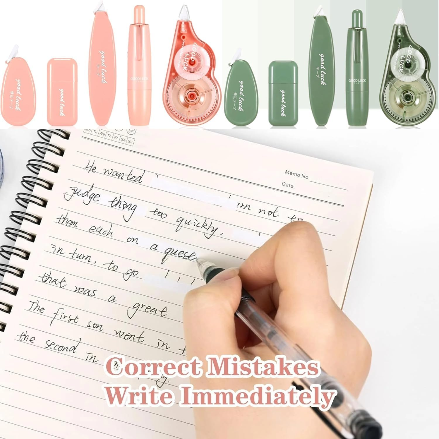 Lyfengdeam 5 Pcs Aesthetic Correction Tape Set Cute Tapes Quick Dry Easy to Use Applicator for Instant Corrections Students School Office Home Supplies White Out Correct - Macaron Color (Pink) - Pink image number 3