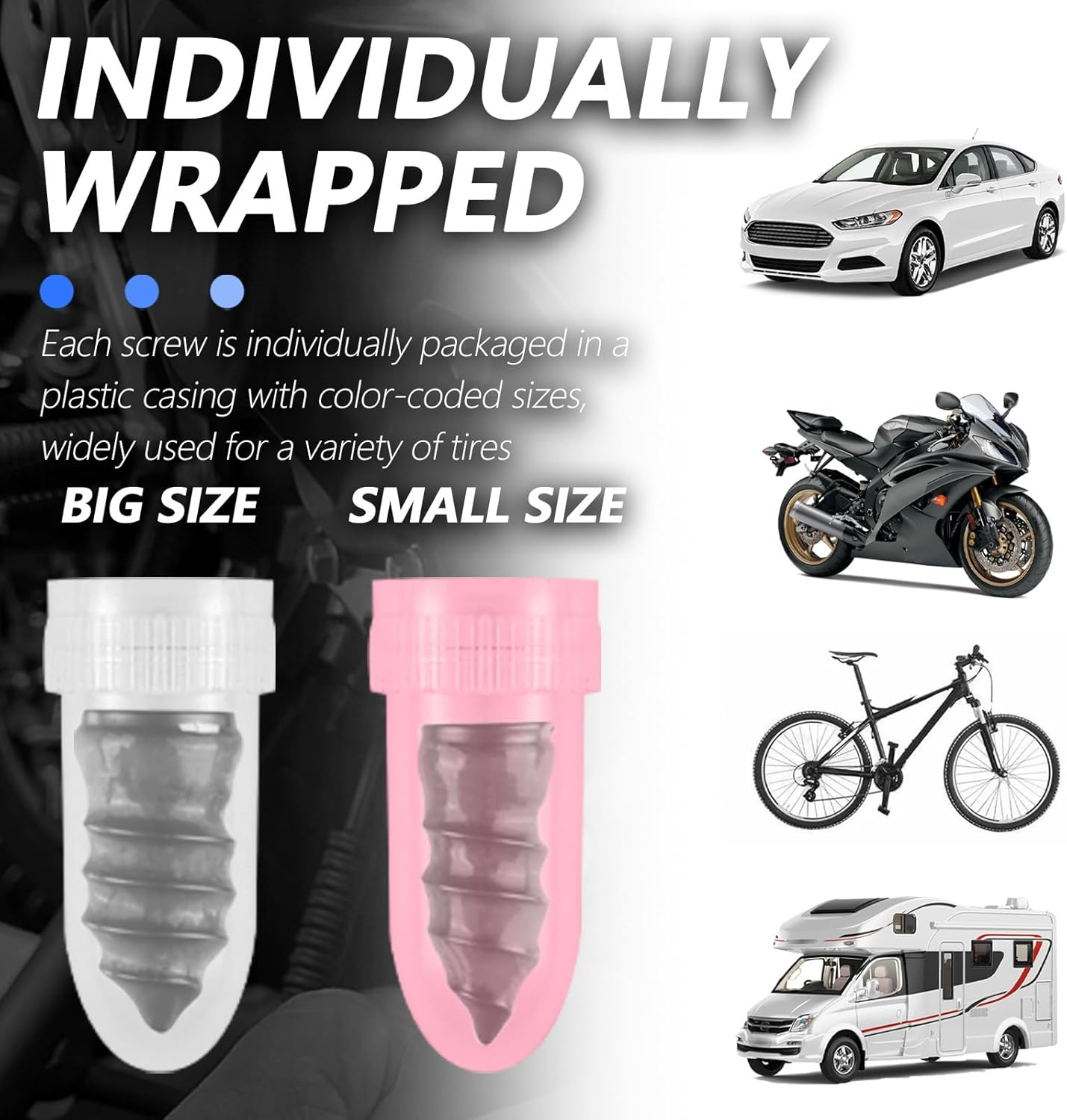 100PCS Tire Plug Kit,Self-Service Flat Tire Repair Kit Including Screwdriver,Upgraded Thickened Adhesive-Covered Tires Repair Screws for Sudden Flat Tyres Emergencies image number 3