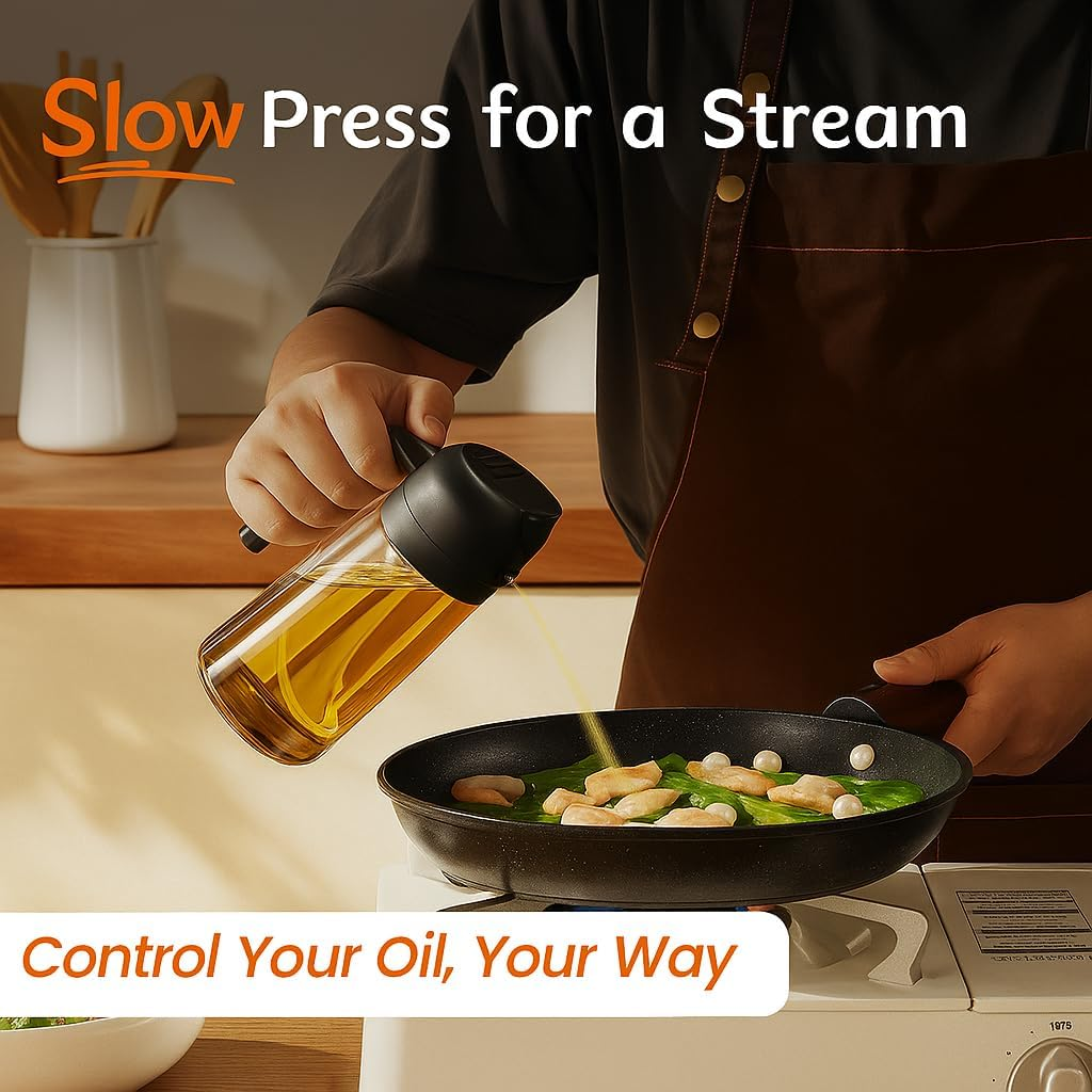 Beeny Oil Spray Bottle for Cooking &ndash; 470Ml Glass Olive Oil Mister with Fine Mist Nozzle &ndash; Refillable Kitchen Dispenser for Air Fryer, BBQ, Salad, Baking, Non-Aerosol, Bpa-Free image number 5