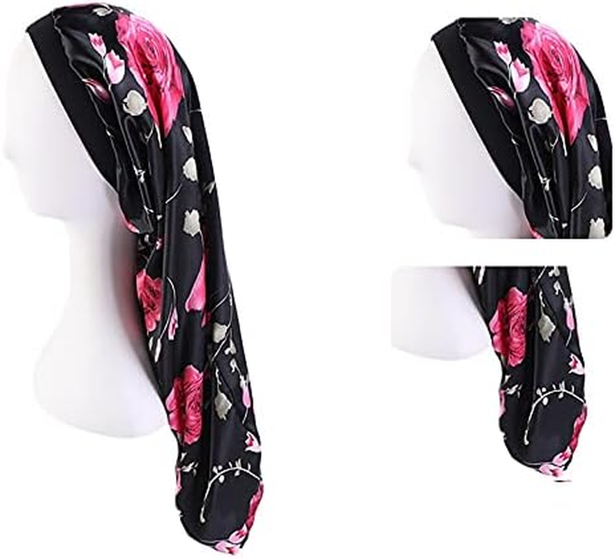 COSYOO Hair Braid Bonnet Satin Wide Classic Decorative Extra Long Printed Silk Soft Elastic Hair Bonnet for Women Printed Patterned Cover Lightweight