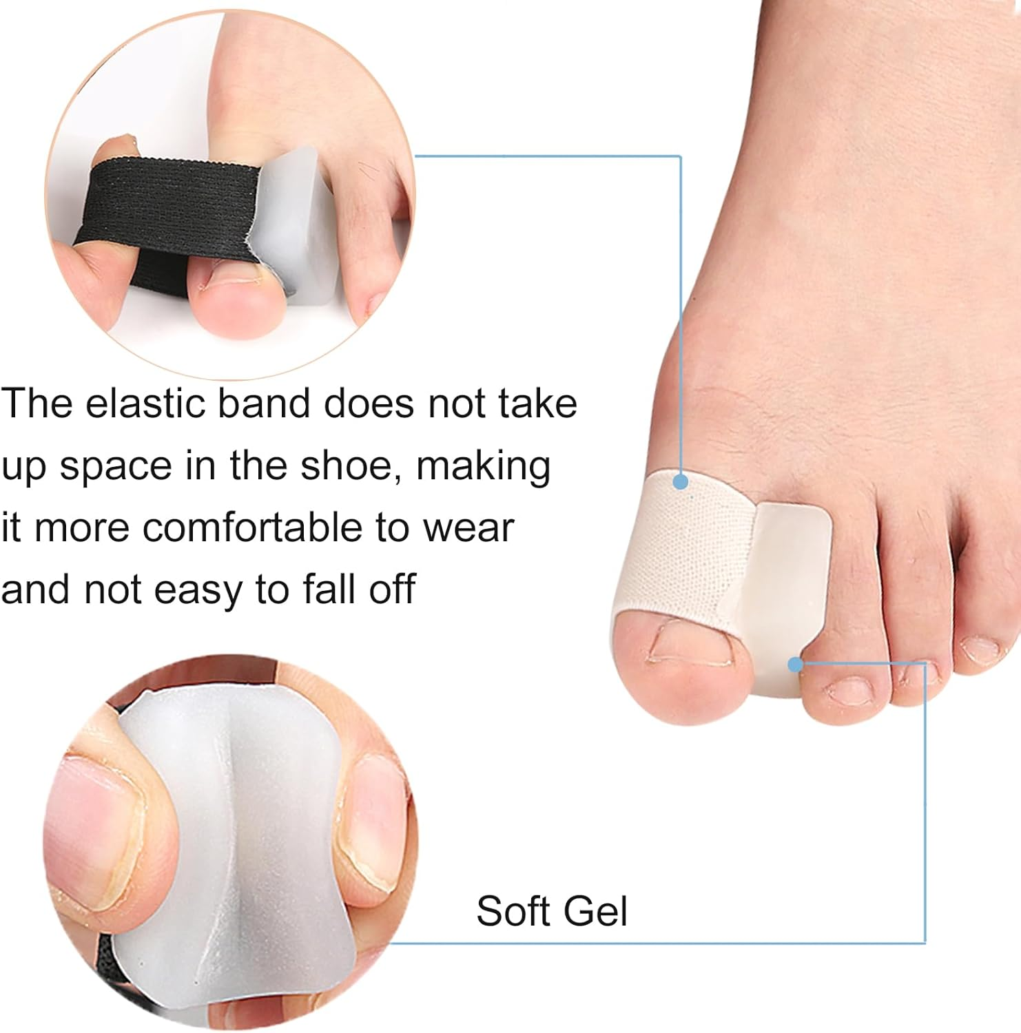 8 Pack Big Toe Spacers Toe Separators for Women Men, Sweat-Absorbent Elasticated Strap Designed and Non-Slip Toe Separators That Do Not Come off Easily for Overlapping Toes Bunion Correct Toes image number 3