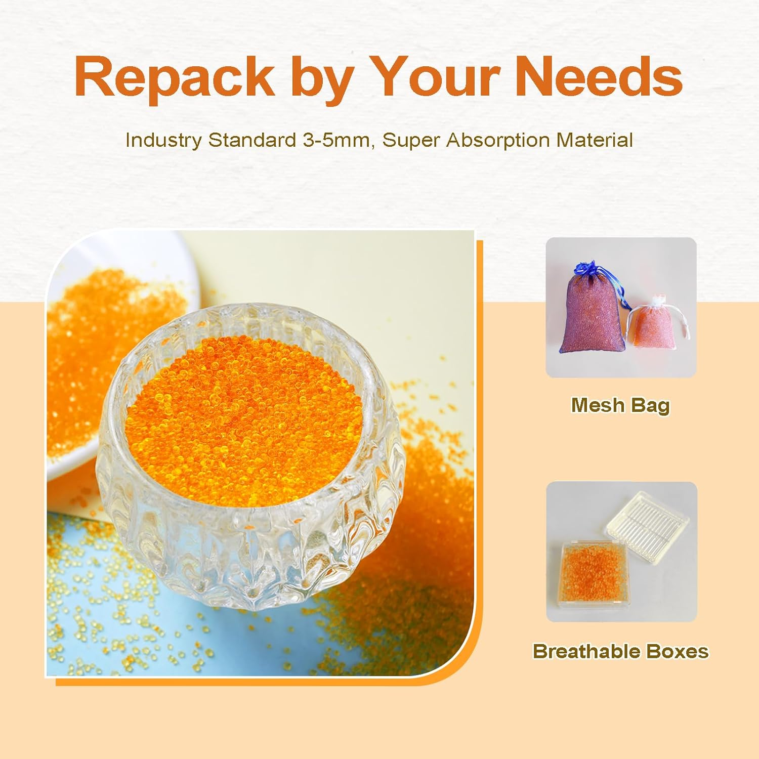 Silica Gel Beads Silica Gel Desiccant Beads, 2LBS Silica Balls, Reusable, with Colour Display, Silica Gel, Desiccant for Filament, Orange Silica Gel Desiccant for 3D Printers image number 5