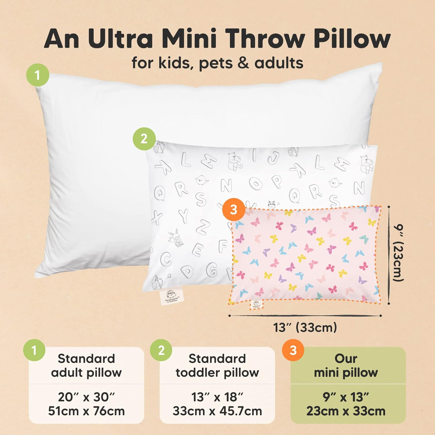 Mini Toddler Pillow with Pillowcase - 23X33 My Little Dreamy Mini Pillow, Organic Cotton Kids Pillows for Sleeping, Toddler Travel Pillow for Kid, Nursery Pillows, Small Pillow for Children (Flutter) image number 6