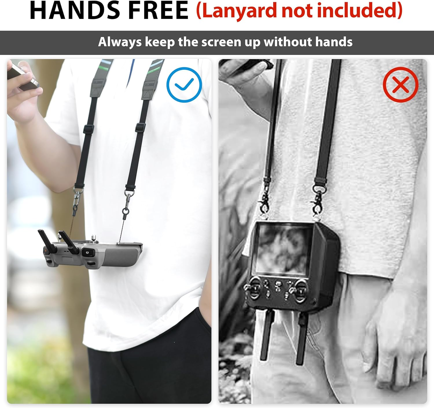 STARTRC 2-In-1 Balance Lanyard with Metal Fixtures for DJI RC/RC Pro Remote and Mini 4 Pro Neck Strap - Metal Firmware for DJI Mini 4/Air 3/Mavic 3 Drone Accessories - Screen Facing Up, Gray