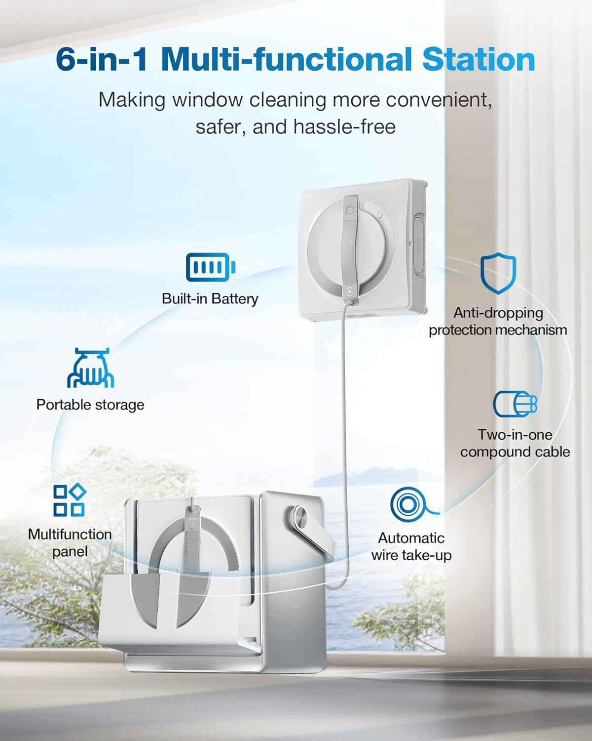 ECOVACS Winbot W2 PRO Omni Window Cleaner Robot with 2800 Pa Suction, Cross Auto-Spray, and Win SLAM 4.0 Path Planning Technology, Multifunctional Station, White image number 6