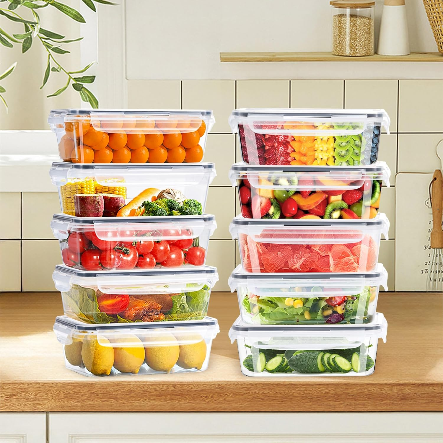 ZUNI 10 PCS Airtight Food Storage Containers with Lids, Plastic Containers for Kitchen Pantry Organization, Bpa-Free, Leak-Proof, Microwave/Dishwasher Safe with Labels & Pen image number 1