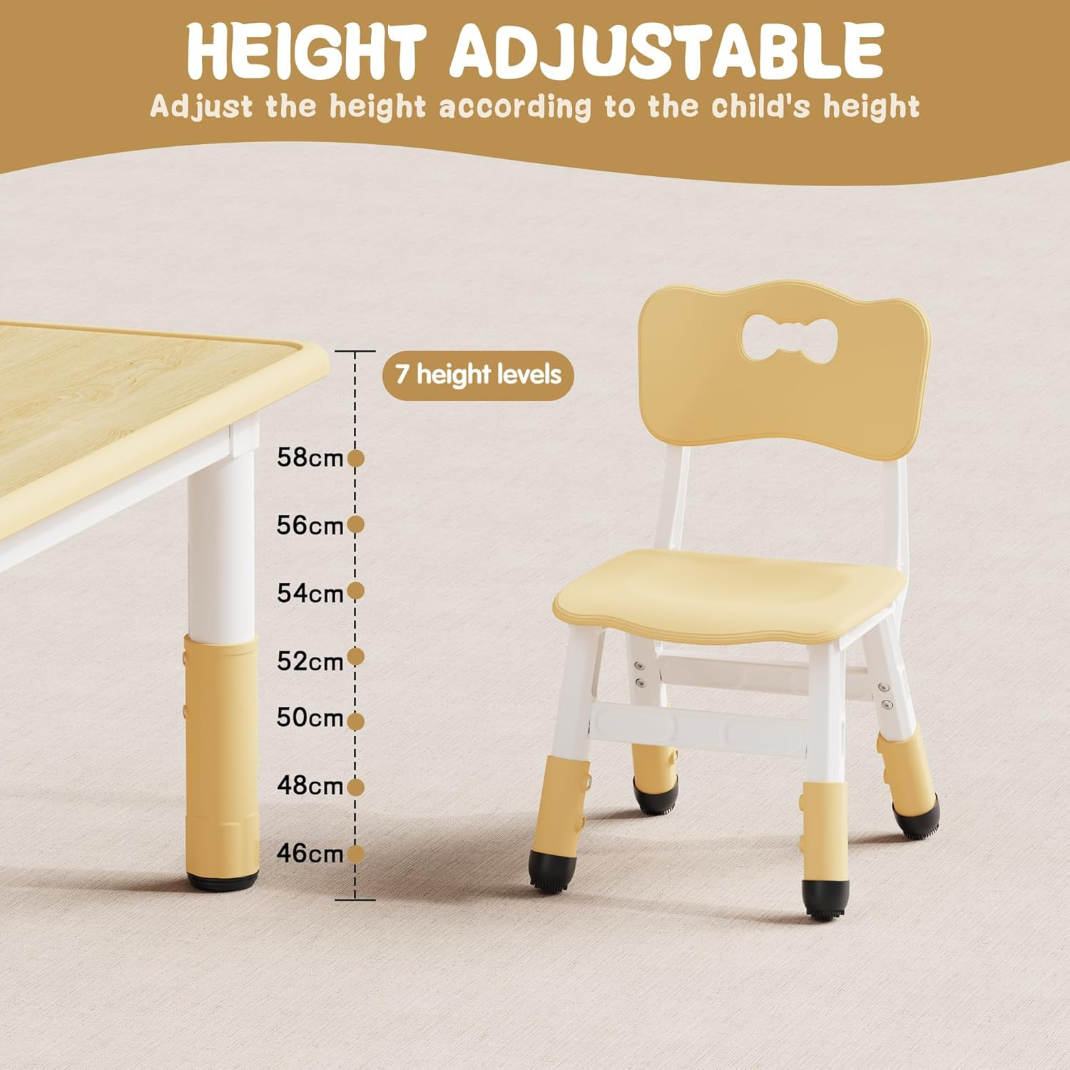 Omebel Kids Table and 2 Chairs Set, Height Adjustable Toddler Table and Chair Set, Graffiti Desktop, Classroom/Daycare/Home, Children Multi-Activity Toddler Table Kids Table for Ages 2-8 image number 6