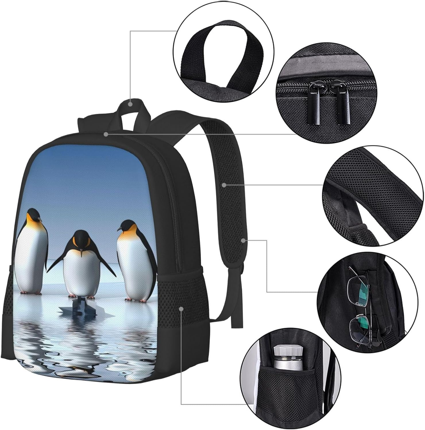 Penguin Backpack for Girls&Boy Backpacks Elementary Bookbags Middle School Bags Women Casual Daypack image number 4