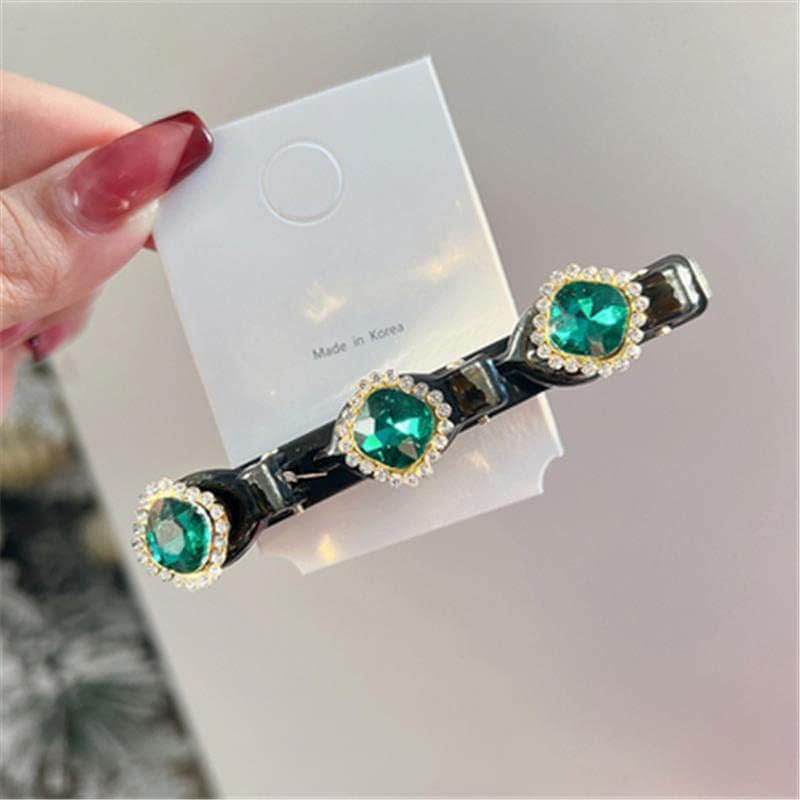 PTNKUIIY Pack of 2 Hair Clips with Clips, Glitter Crystal Stone Hair Clip Double Bang Hairstyle Hair Pin Clips with 3 Hair Clips Hair Bands with Hair Clips for Thick Hair for Women Girls, Green image number 3