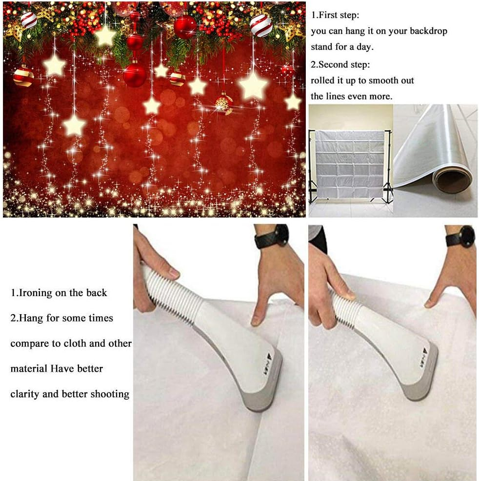 Red Christmas Theme Sparkling Photography Backdrops Snowflake Xmas Ball 5X3Ft Happy New Year Family Party Decoration Photo Star Background Kids Newborn Portrait Photo Booth Studio Props Banner image number 5