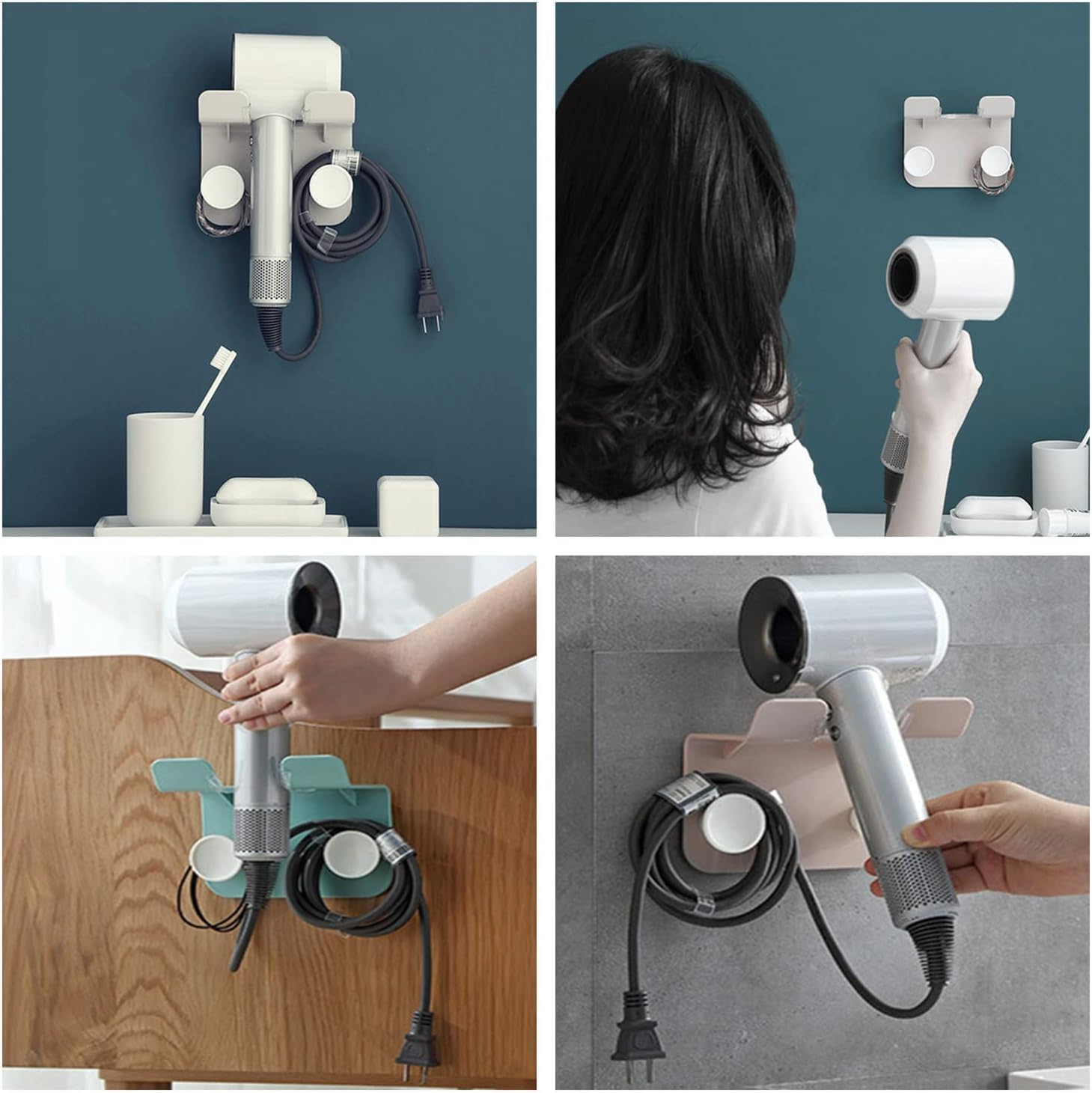 Self Adhesive Blow Dryer Holder with Wire Organizer,1Pc Bathroom Hair Dryer Rack Hair Dryer Holder with Wire Organizer,Hair Dryer Wall Mount Holder Blow Dryer Rack Hair Dryer Rack with Wire Organizer image number 1