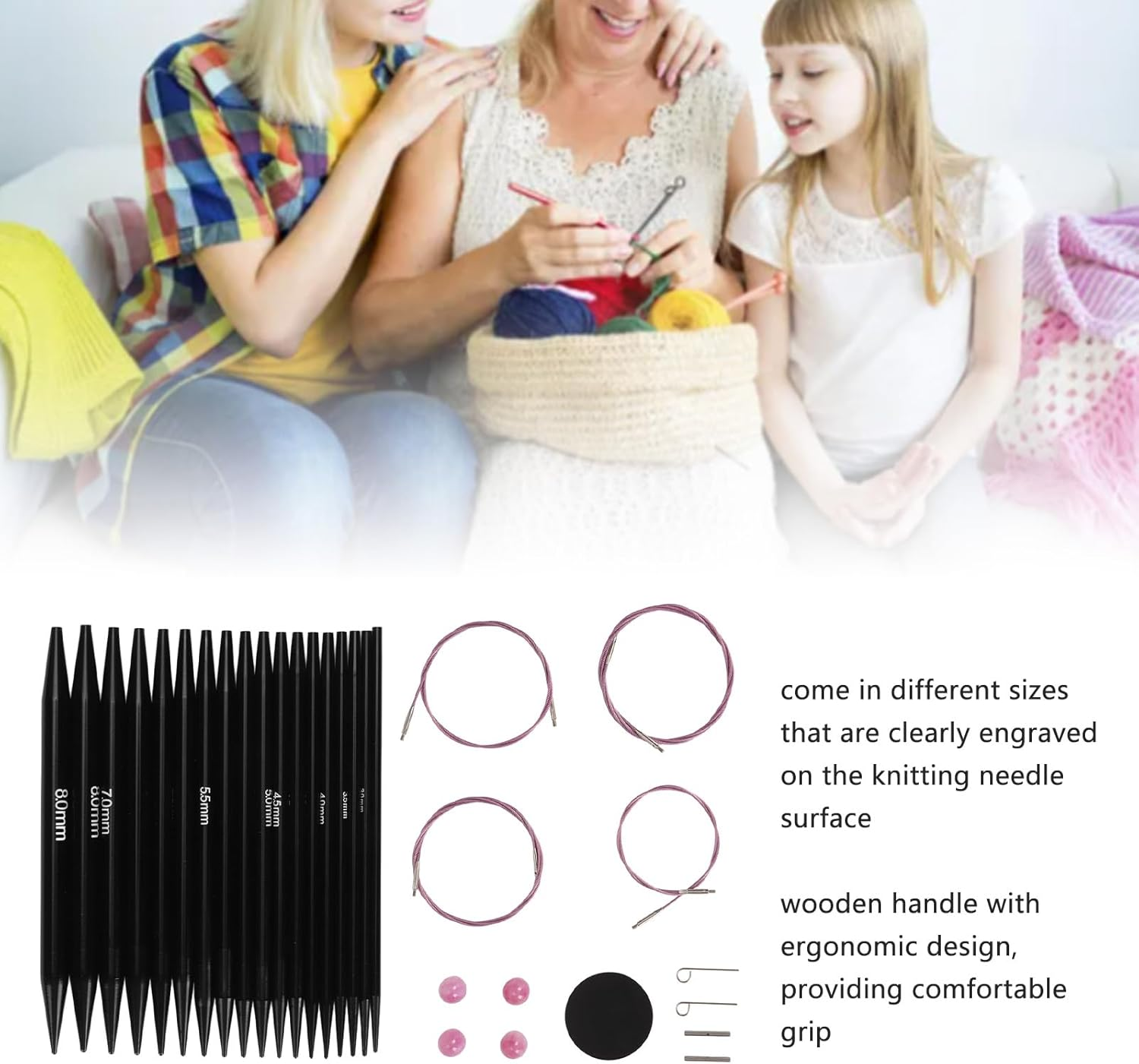 Circular Knitting Needle Set, Interchangeable Circular Needle Set with Storage Bag, 18 Needles Knitting Starter Kit for Crafting, Sewing, Knitting