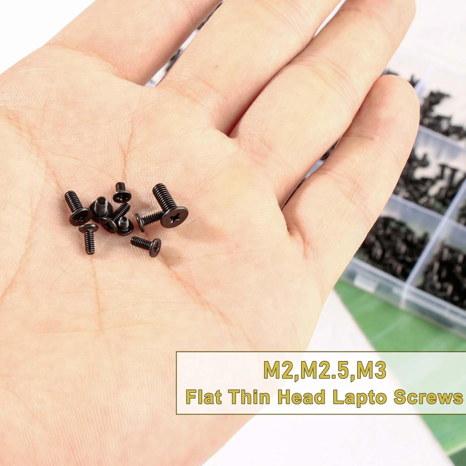 600Pcs Laptop Screws Black Carbon Steel Fasteners Flat Head Machine Screw M2 M2.5 M3 Notebook Computer Screws Kit for SSD HDD Hard Drive Mounting Electronic Repair Screws image number 3