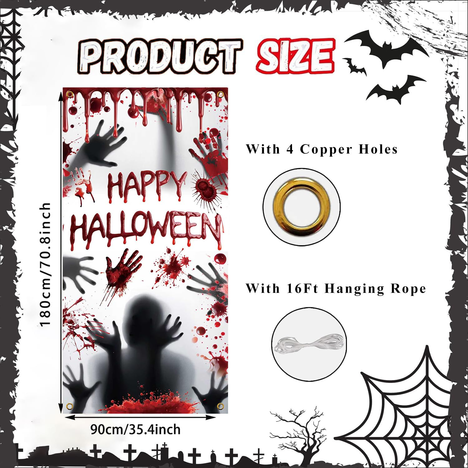 Halloween Door Decorations Halloween Door Cover Large Fabric Decorations for Front Door Porch Sign for Halloweens Party Decorations (B) image number 5
