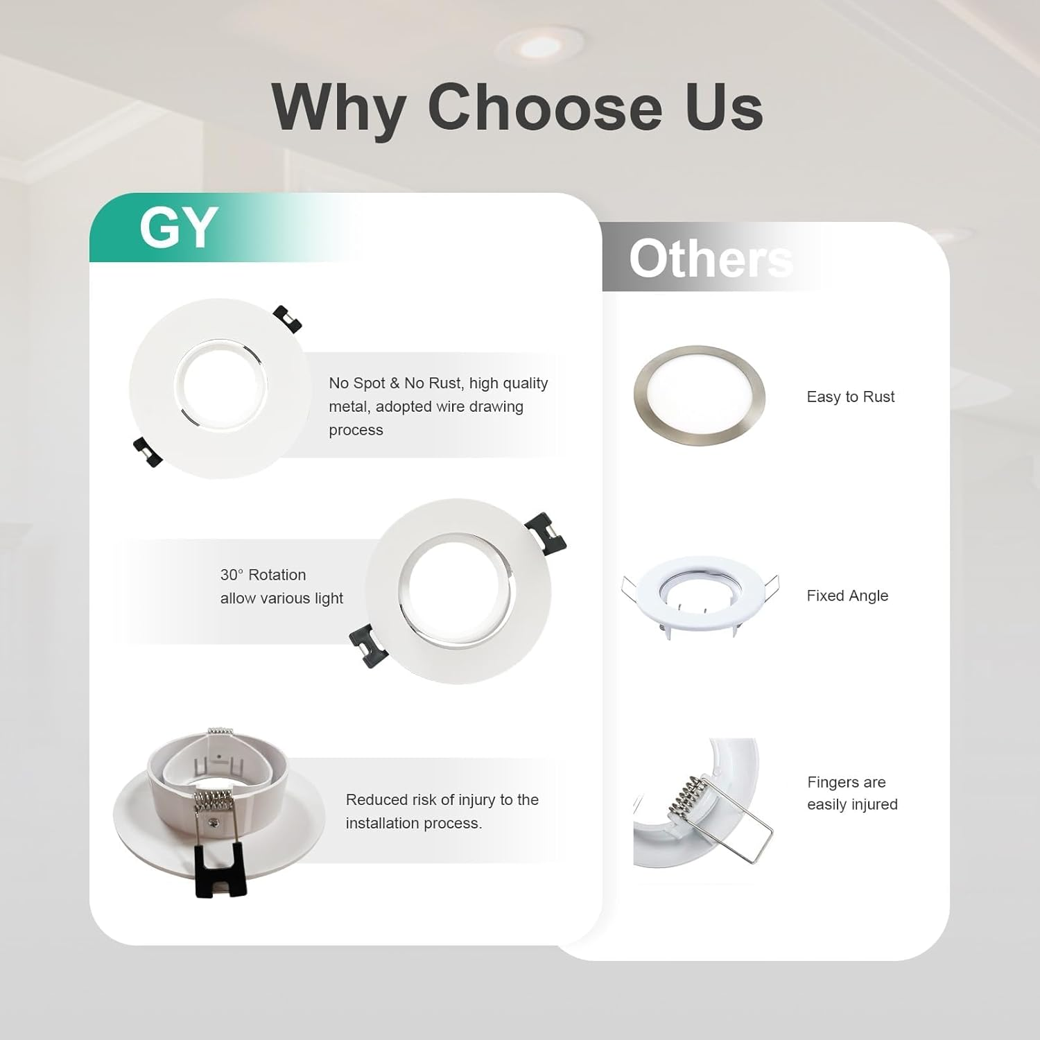 GY 12 LED Recessed Spotlights with GU10 Socket, LED GU10 Mounting Frame Ceiling Spot White round for MR16 LED or Halogen Bulbs, 35&deg; Swivel, Diameter 75 X 100 Mm Large Hole Diameter, Bulb Not Included image number 3